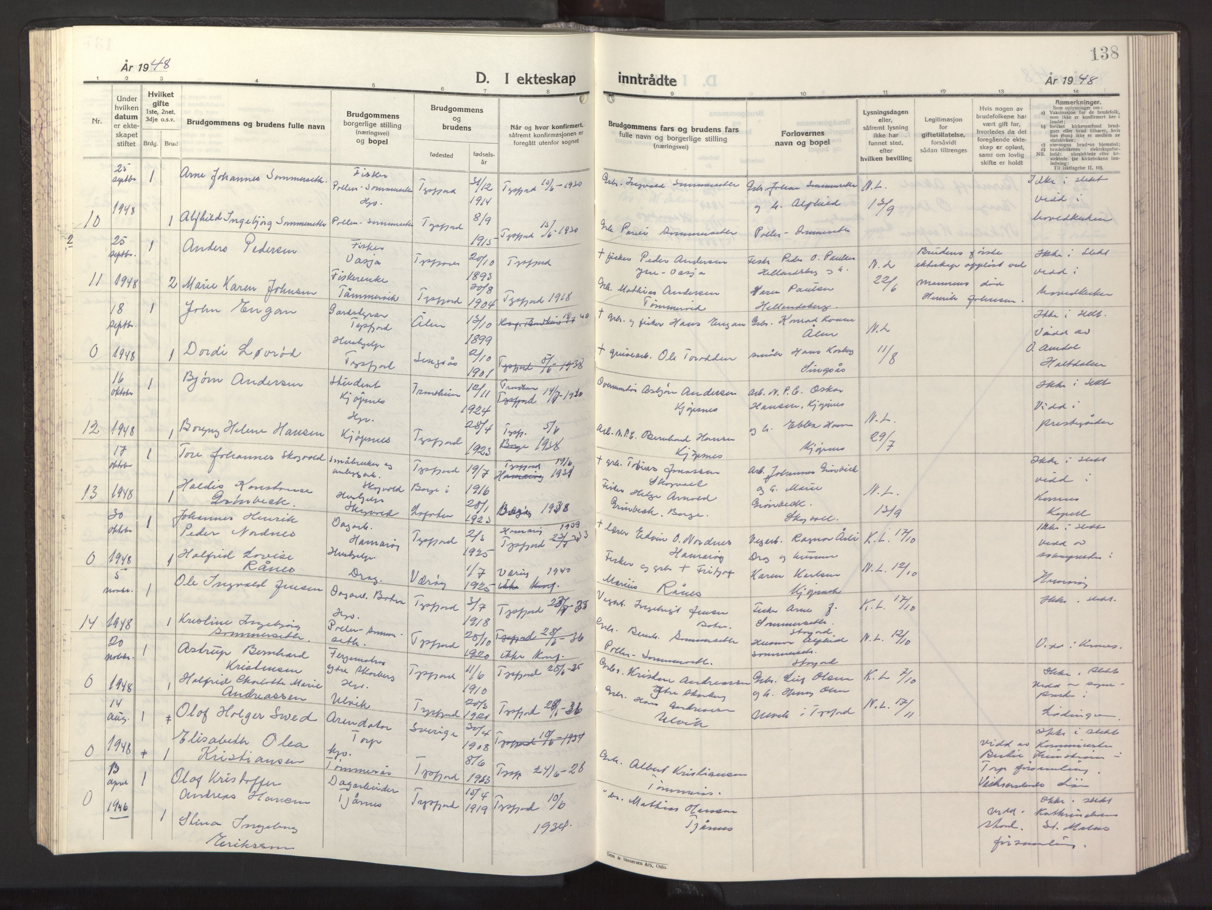 Ministerialprotokoller, klokkerbøker og fødselsregistre - Nordland, SAT/A-1459/861/L0882: Klokkerbok nr. 861C08, 1945-1950, s. 138