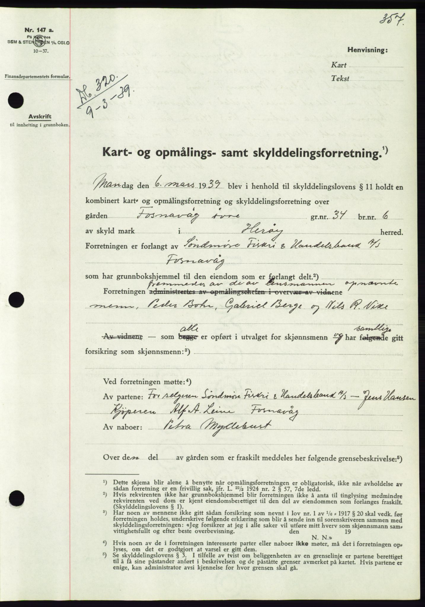 Søre Sunnmøre sorenskriveri, AV/SAT-A-4122/1/2/2C/L0067: Pantebok nr. 61, 1938-1939, Dagboknr: 320/1939