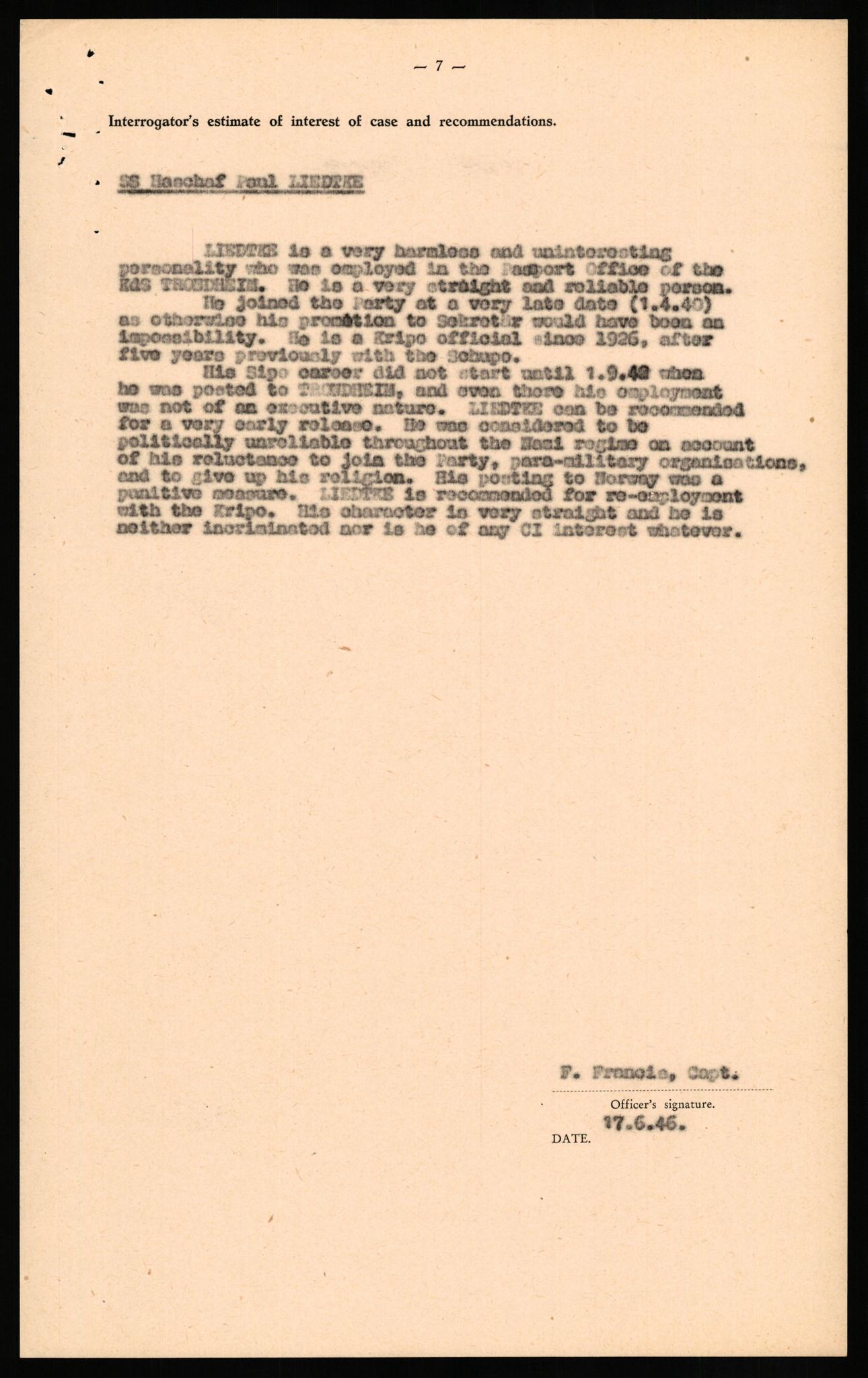 Forsvaret, Forsvarets overkommando II, AV/RA-RAFA-3915/D/Db/L0020: CI Questionaires. Tyske okkupasjonsstyrker i Norge. Tyskere., 1945-1946, s. 154
