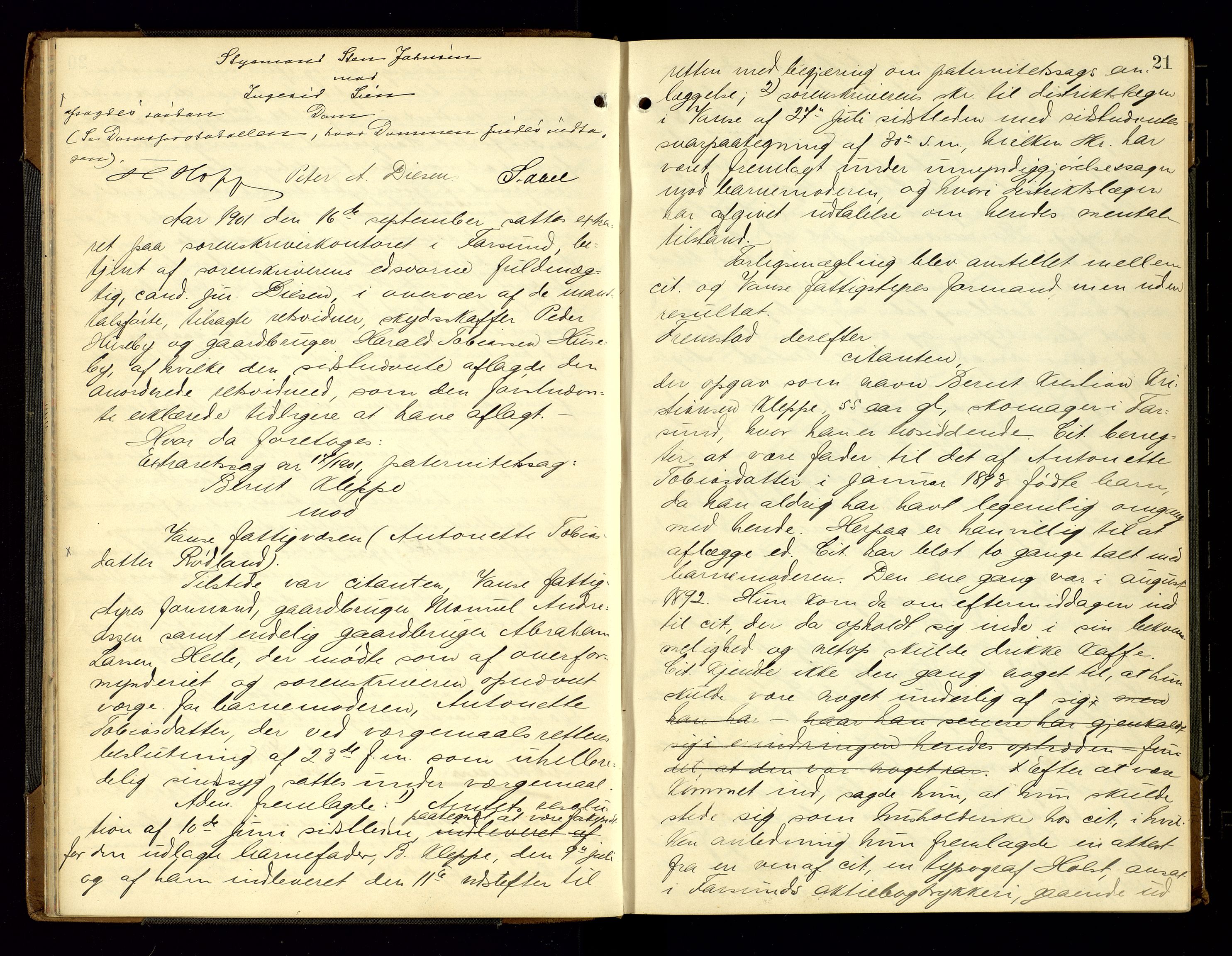 Lyngdal sorenskriveri, AV/SAK-1221-0004/F/Fb/L0093: Ekstrarettsprotokoll nr. 29, 1901-1904, s. 21