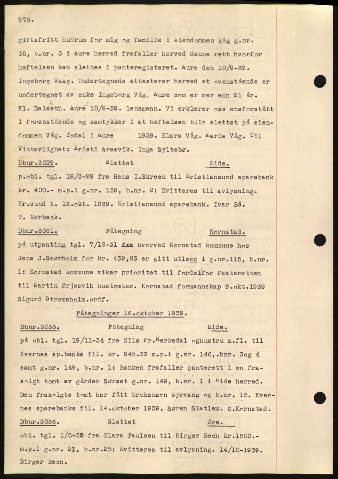 Nordmøre sorenskriveri, SAT/A-4132/1/2/2Ca: Pantebok nr. C80, 1936-1939, Dagboknr: 3029/1939