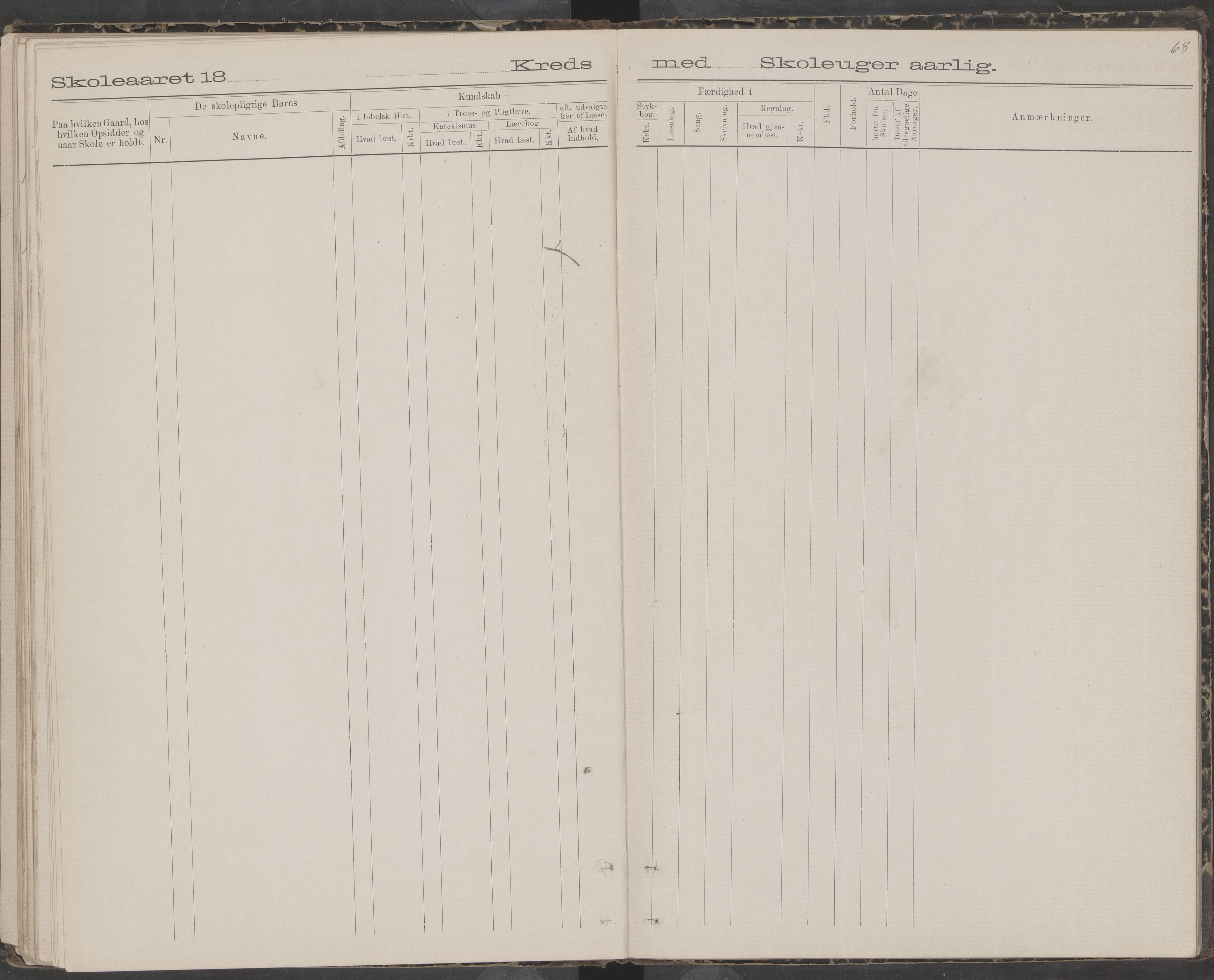 Dønna kommune. Snekkevik skolekrets, AIN/K-18270.510.07/442/L0002: Skoleprotokoll, 1888-1893