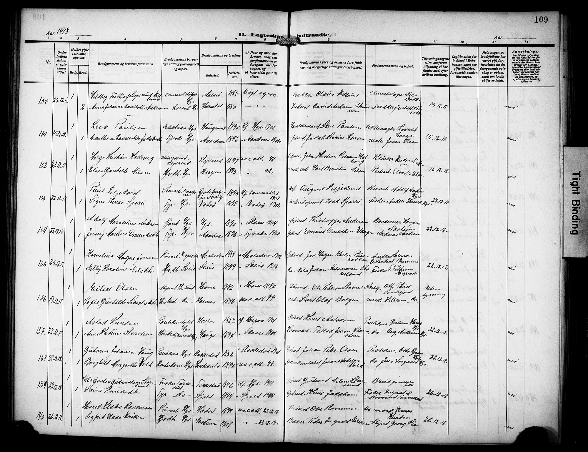 Haugesund sokneprestkontor, AV/SAST-A -101863/H/Ha/Hab/L0008: Klokkerbok nr. B 8, 1909-1921, s. 109
