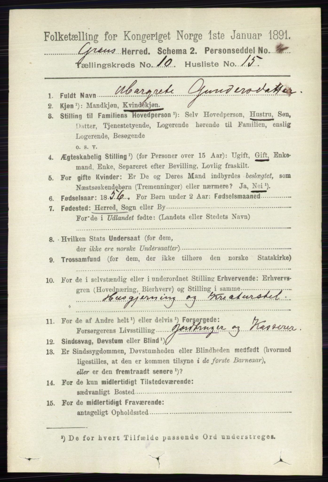 RA, Folketelling 1891 for 0534 Gran herred, 1891, s. 4748