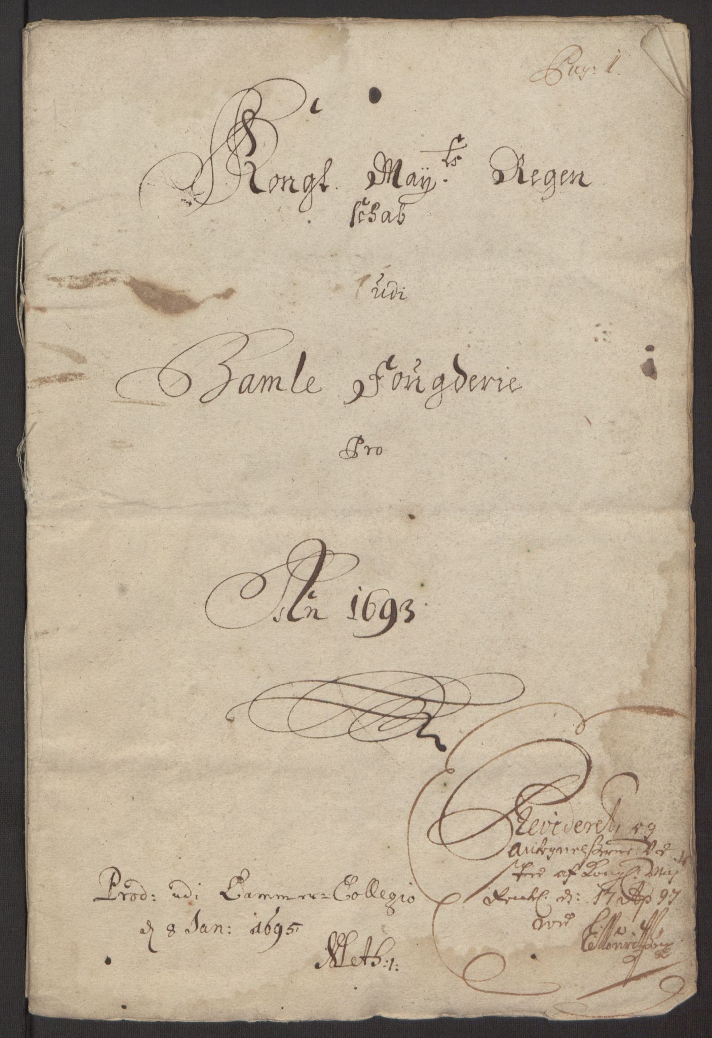 Rentekammeret inntil 1814, Reviderte regnskaper, Fogderegnskap, RA/EA-4092/R34/L2052: Fogderegnskap Bamble, 1692-1693, s. 285