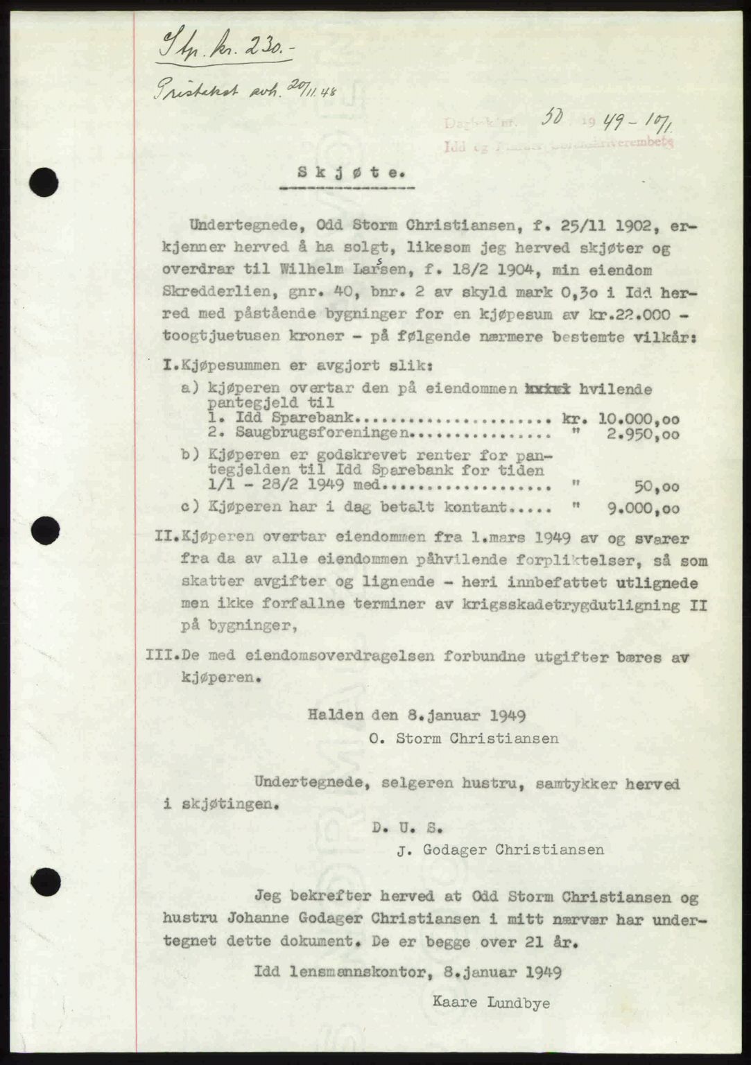 Idd og Marker sorenskriveri, SAO/A-10283/G/Gb/Gbb/L0011: Pantebok nr. A11, 1948-1949, Dagboknr: 50/1949
