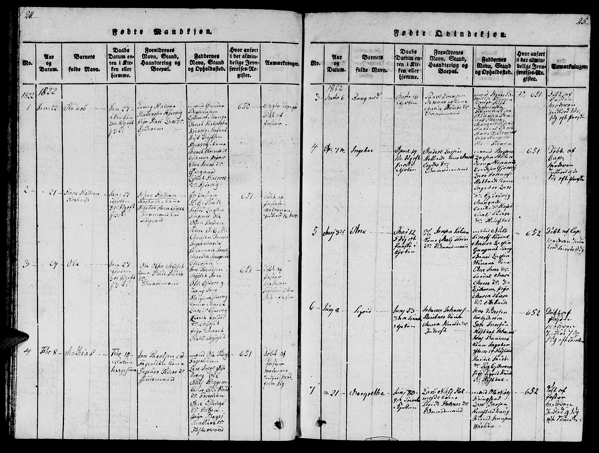 Ministerialprotokoller, klokkerbøker og fødselsregistre - Møre og Romsdal, AV/SAT-A-1454/586/L0990: Klokkerbok nr. 586C01, 1819-1837, s. 24-25