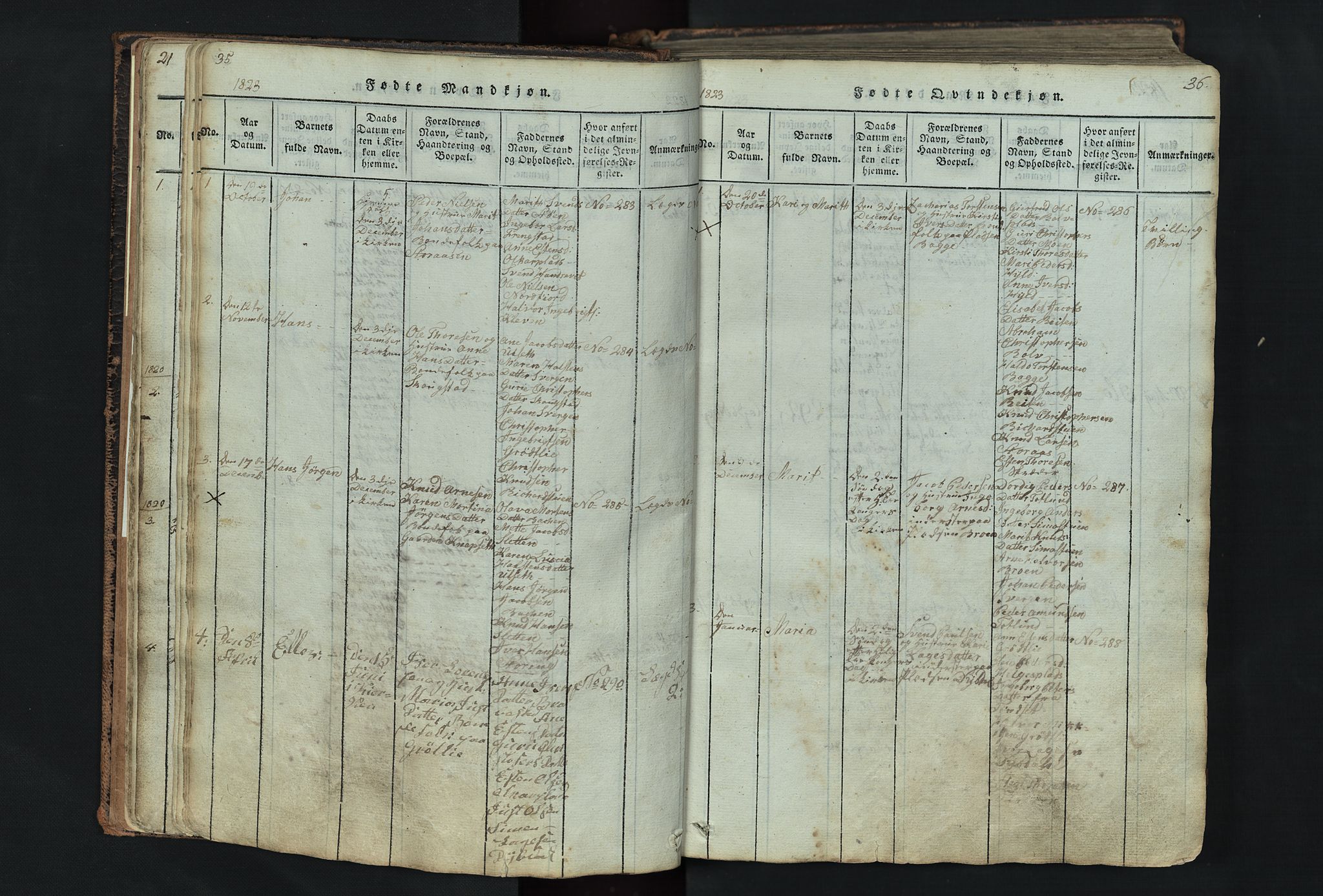 Kvikne prestekontor, AV/SAH-PREST-064/H/Ha/Hab/L0001: Klokkerbok nr. 1, 1815-1895, s. 35-36