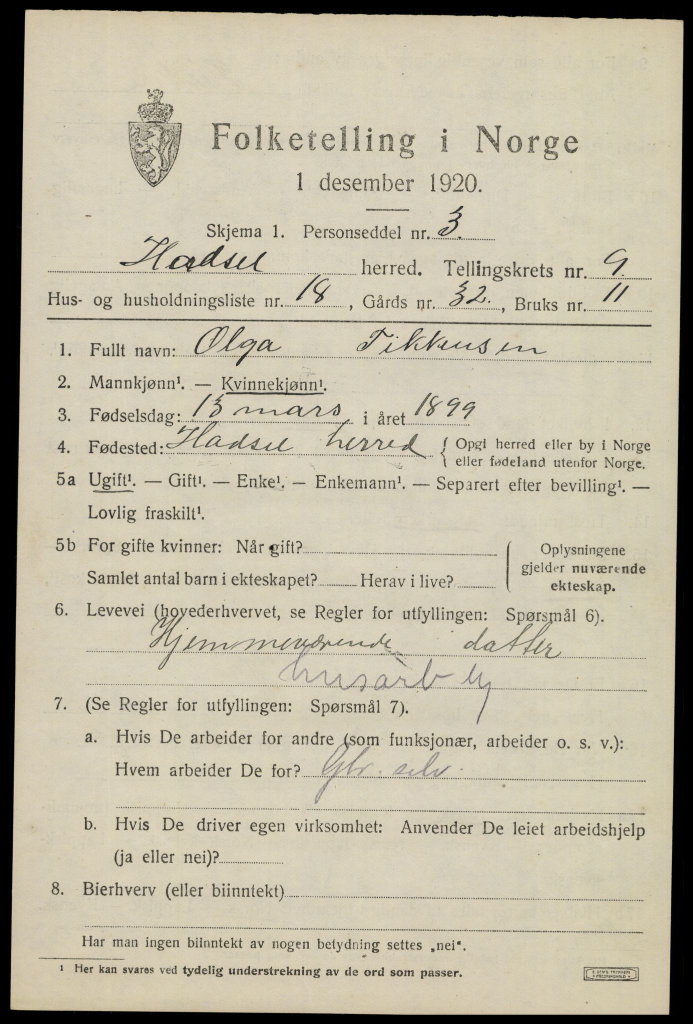 SAT, Folketelling 1920 for 1866 Hadsel herred, 1920, s. 7928