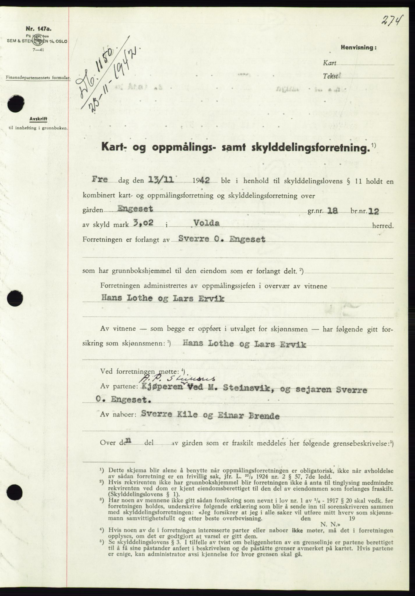 Søre Sunnmøre sorenskriveri, SAT/A-4122/1/2/2C/L0074: Pantebok nr. 68, 1942-1943, Dagboknr: 1150/1942