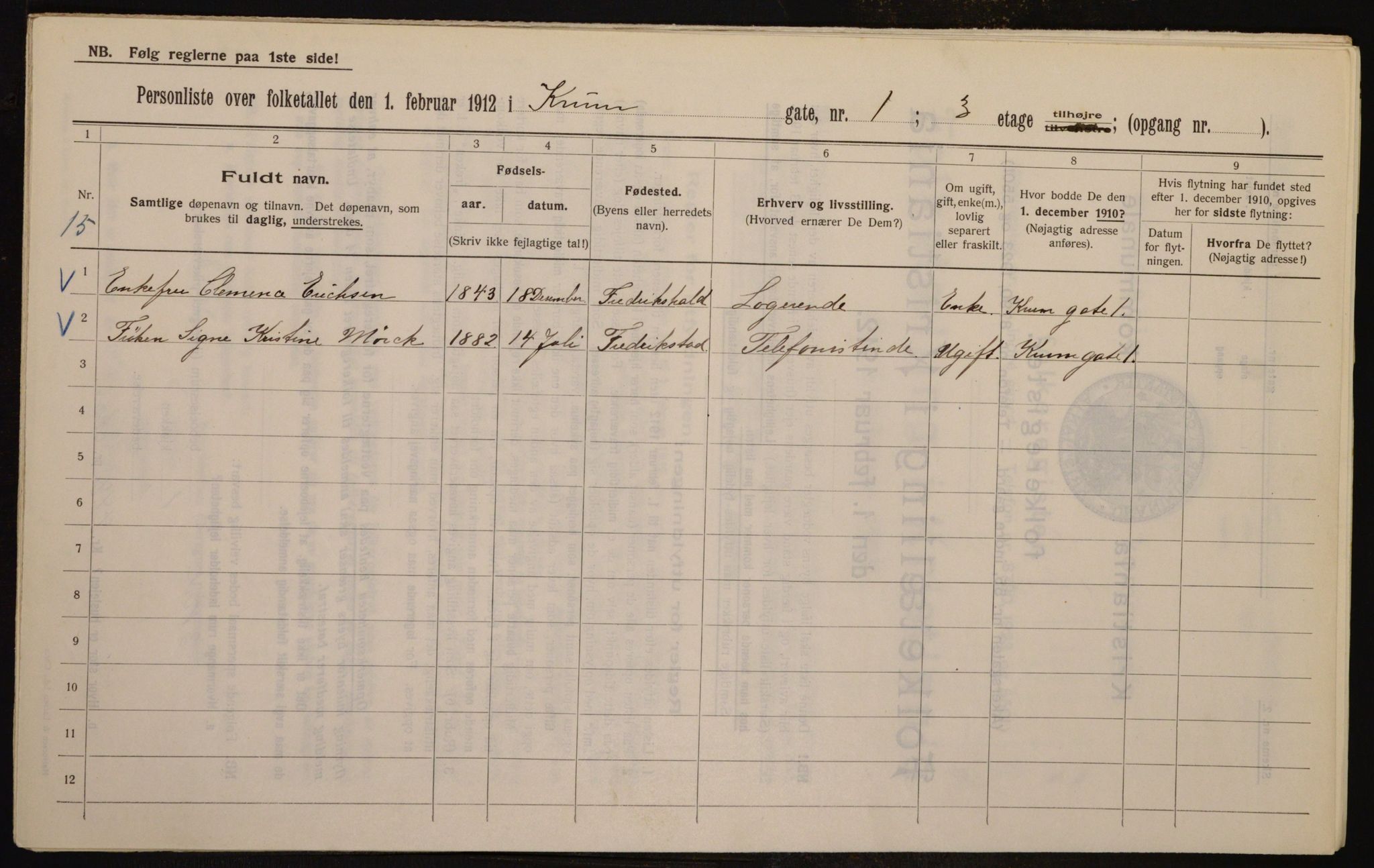 OBA, Kommunal folketelling 1.2.1912 for Kristiania, 1912, s. 54993