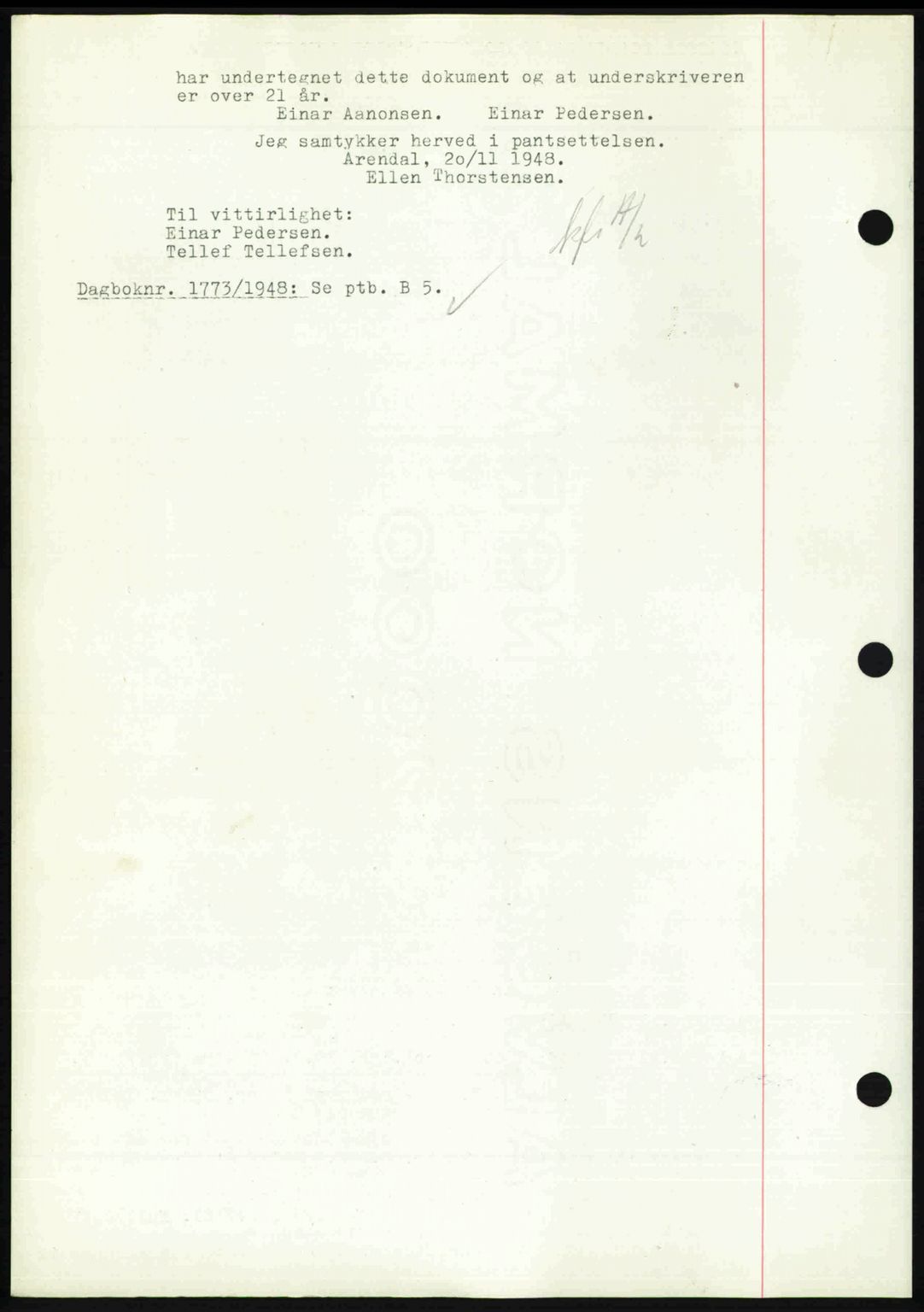 Nedenes sorenskriveri, SAK/1221-0006/G/Gb/Gba/L0060: Pantebok nr. A12, 1948-1949, Dagboknr: 1770/1948