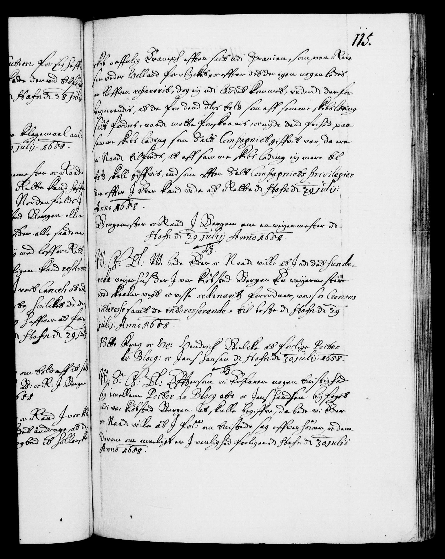 Danske Kanselli 1572-1799, AV/RA-EA-3023/F/Fc/Fca/Fcab/L0010: Norske tegnelser (mikrofilm), 1657-1660, s. 115a
