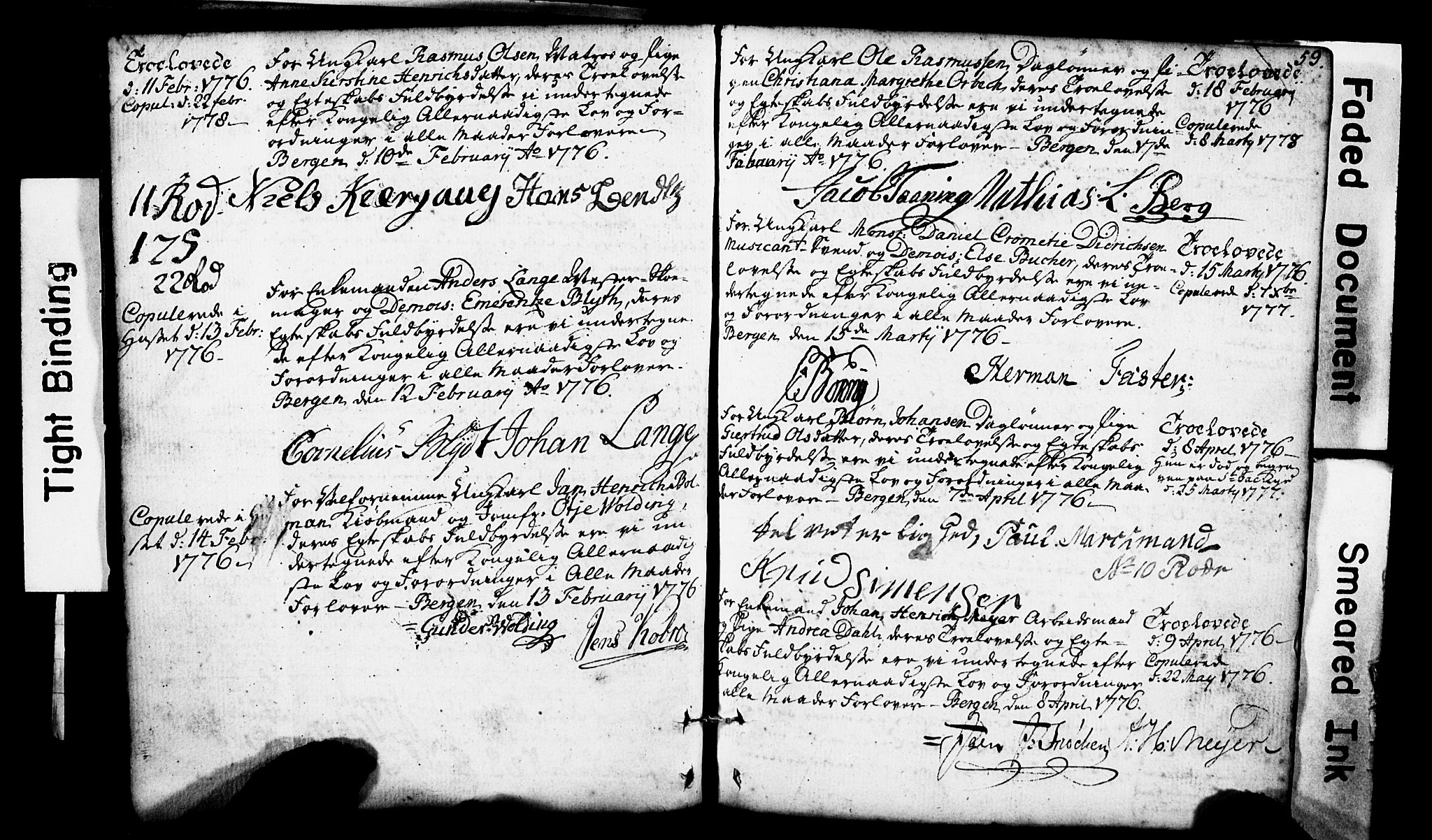Domkirken sokneprestembete, SAB/A-74801: Forlovererklæringer nr. II.5.1, 1767-1792, s. 59