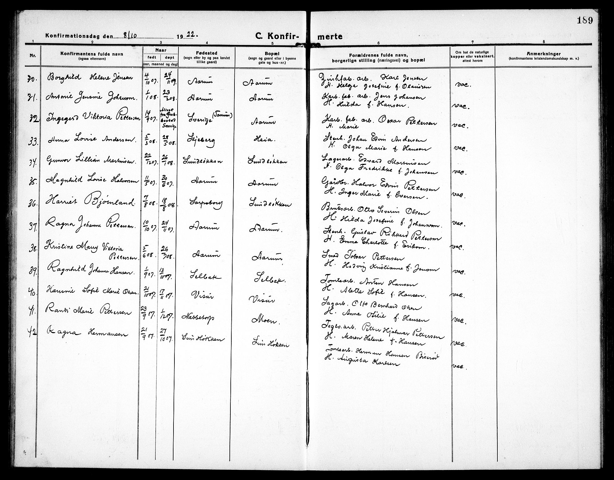 Borge prestekontor Kirkebøker, AV/SAO-A-10903/G/Ga/L0003: Klokkerbok nr. I 3, 1918-1939, s. 189