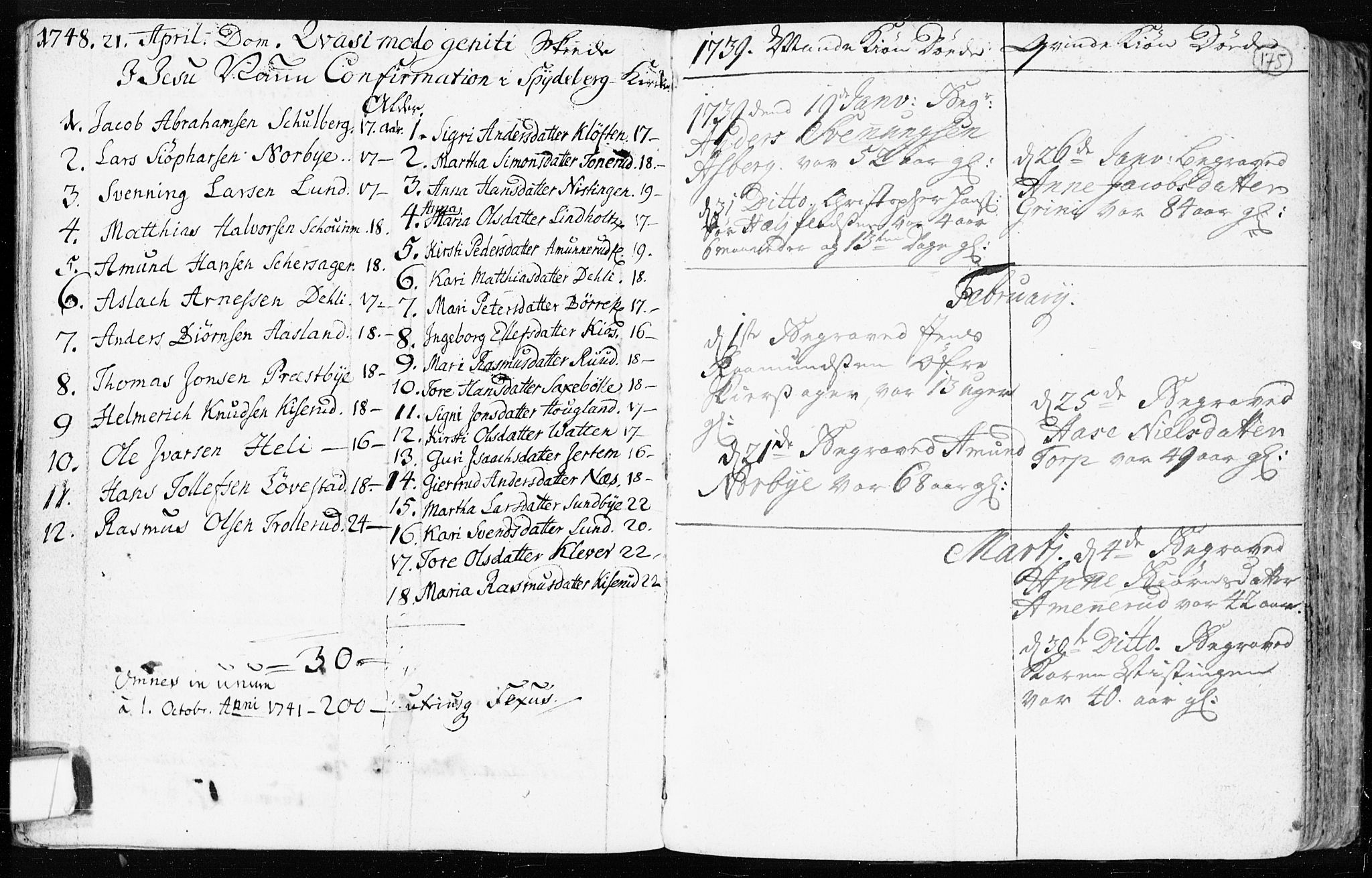 Spydeberg prestekontor Kirkebøker, SAO/A-10924/F/Fa/L0002: Ministerialbok nr. I 2, 1739-1780, s. 175