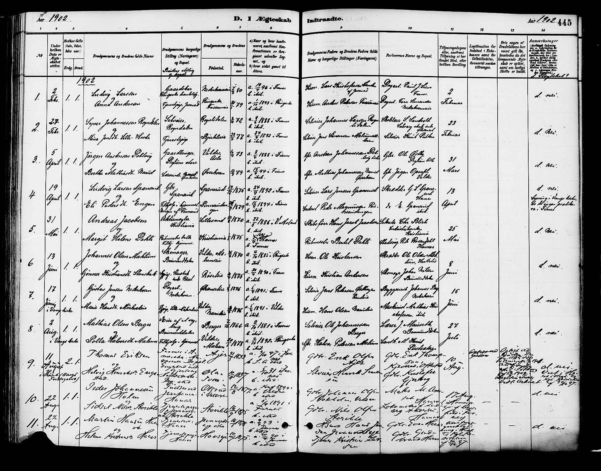 Vang prestekontor, Hedmark, AV/SAH-PREST-008/H/Ha/Haa/L0018B: Ministerialbok nr. 18B, 1880-1906, s. 445