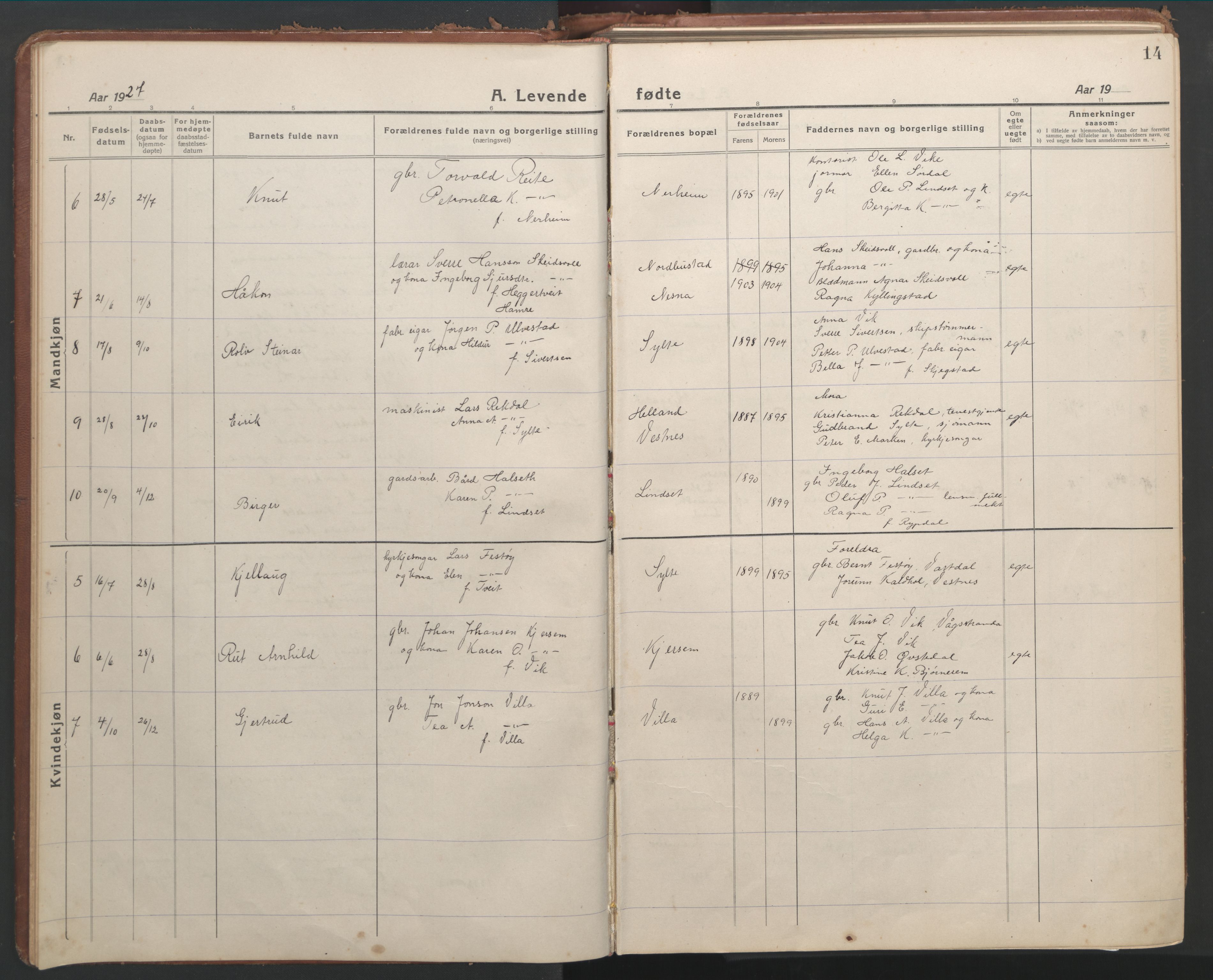 Ministerialprotokoller, klokkerbøker og fødselsregistre - Møre og Romsdal, AV/SAT-A-1454/541/L0548: Klokkerbok nr. 541C03, 1921-1960, s. 14