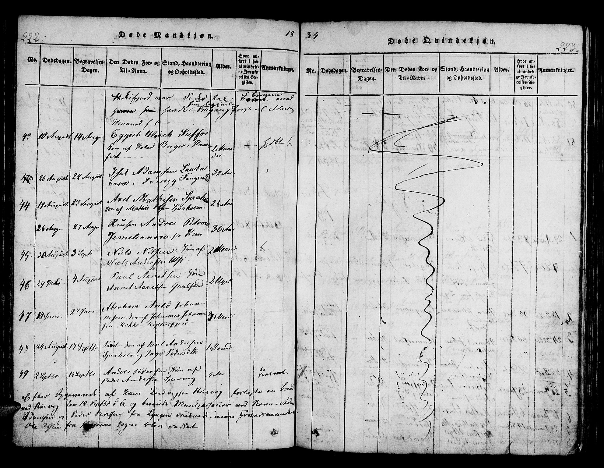 Hammerfest sokneprestkontor, AV/SATØ-S-1347/H/Ha/L0003.kirke: Ministerialbok nr. 3, 1821-1842, s. 222-223