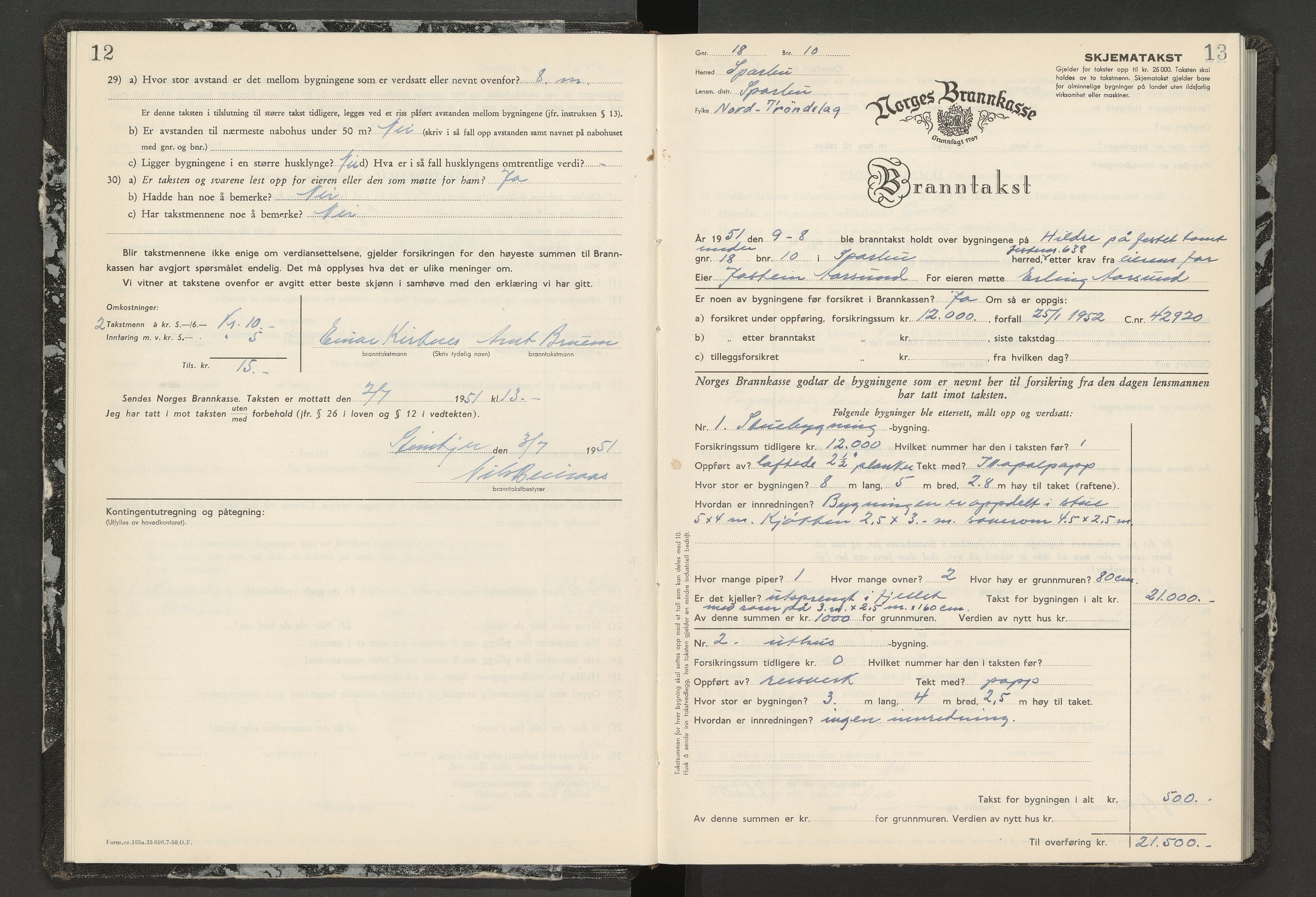 Norges Brannkasse Sparbu, AV/SAT-A-5550/Fb/L0004: Branntakstprotokoll, 1951-1956