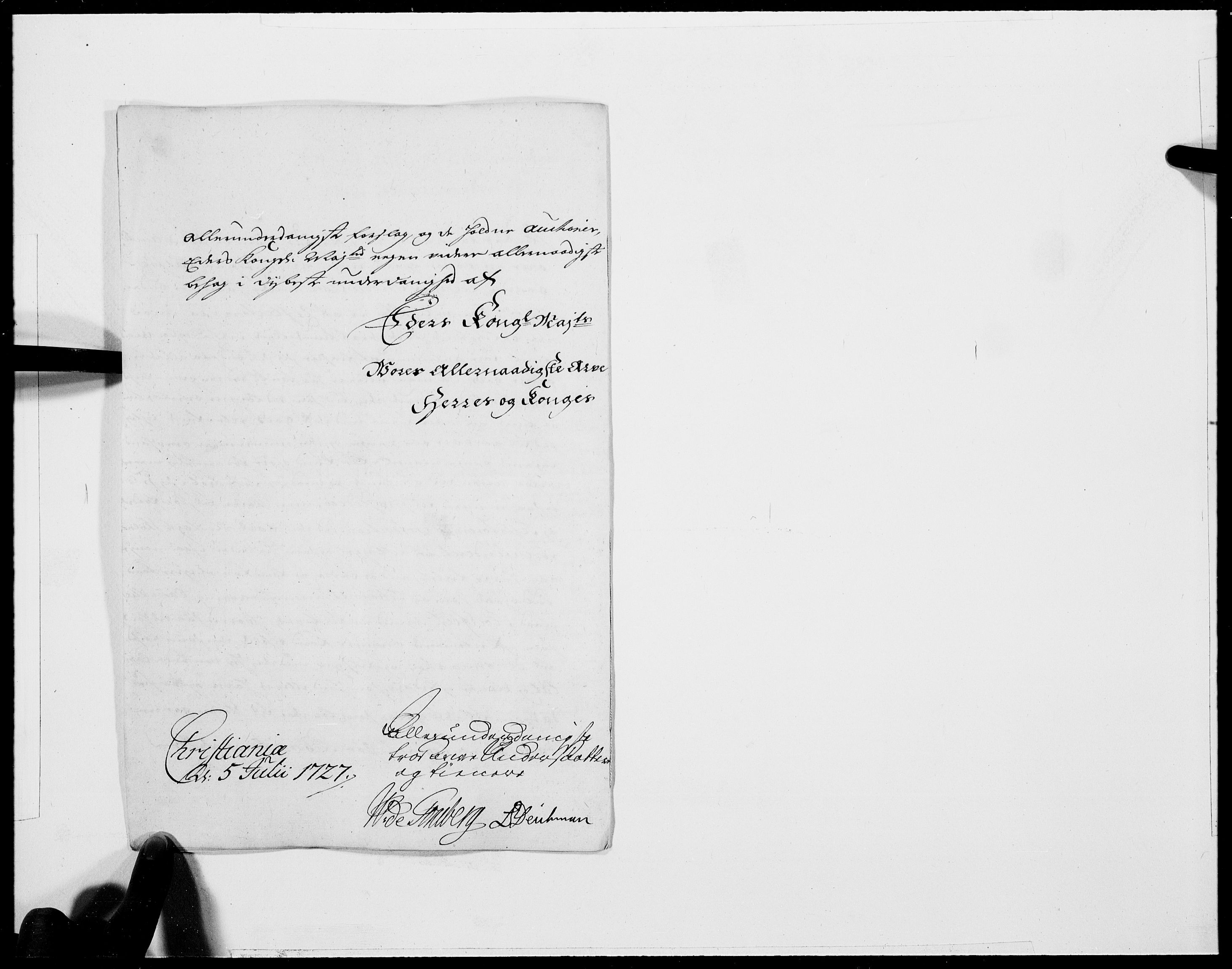 Danske Kanselli 1572-1799, AV/RA-EA-3023/F/Fc/Fcc/Fcca/L0101: Norske innlegg 1572-1799, 1727, s. 95