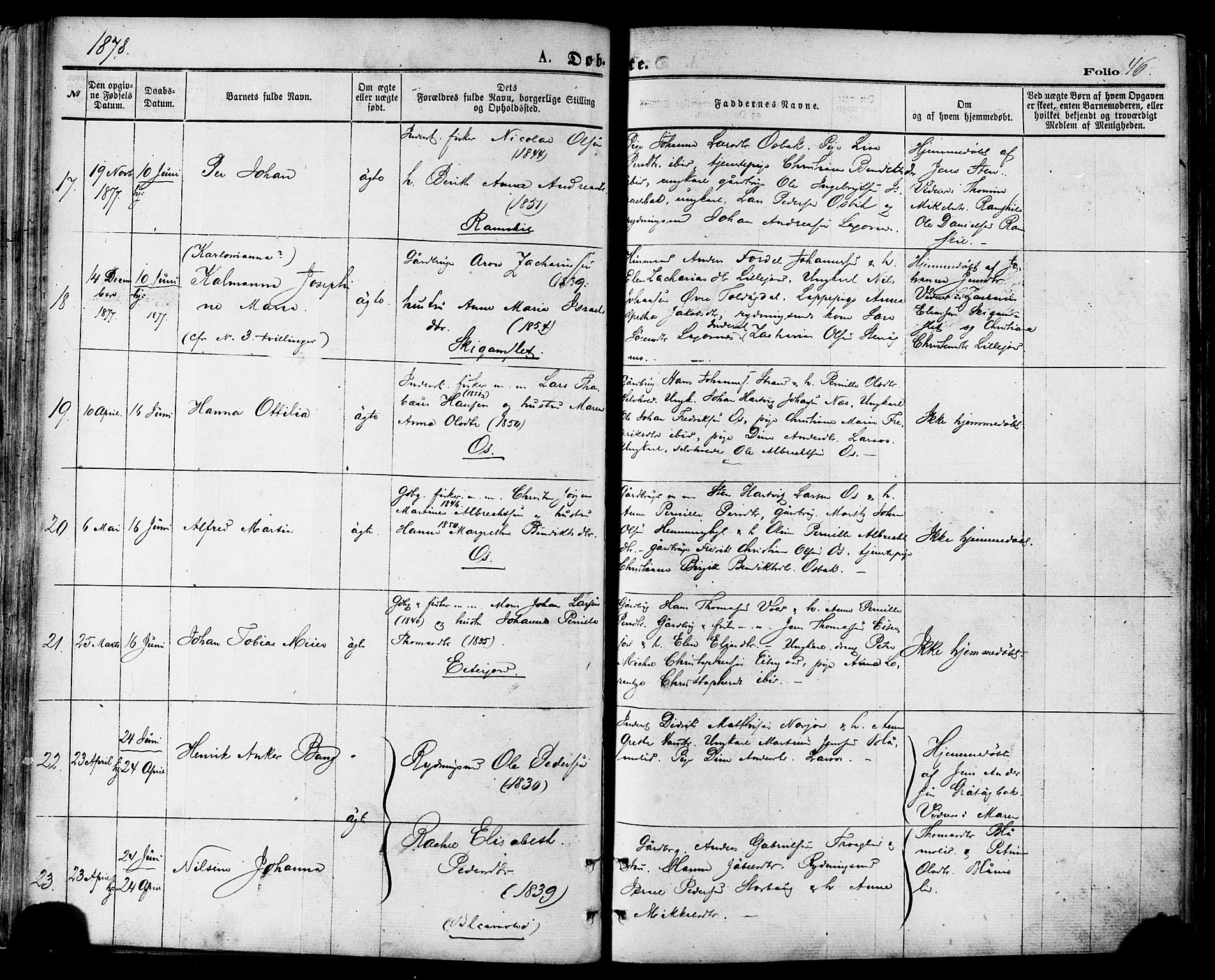 Ministerialprotokoller, klokkerbøker og fødselsregistre - Nordland, AV/SAT-A-1459/846/L0645: Ministerialbok nr. 846A03, 1872-1886, s. 46