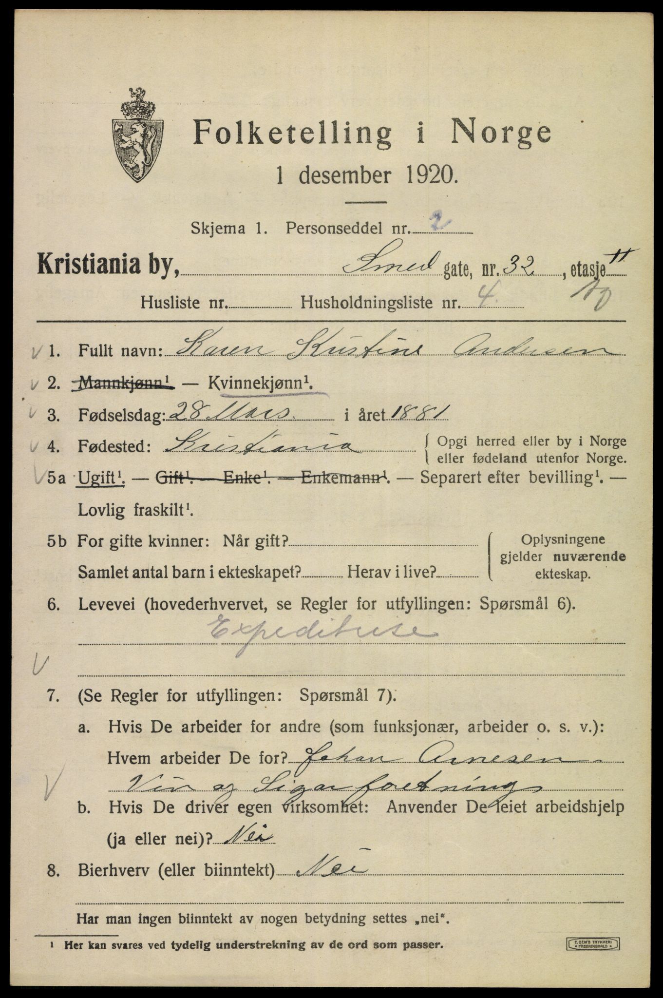 SAO, Folketelling 1920 for 0301 Kristiania kjøpstad, 1920, s. 520133