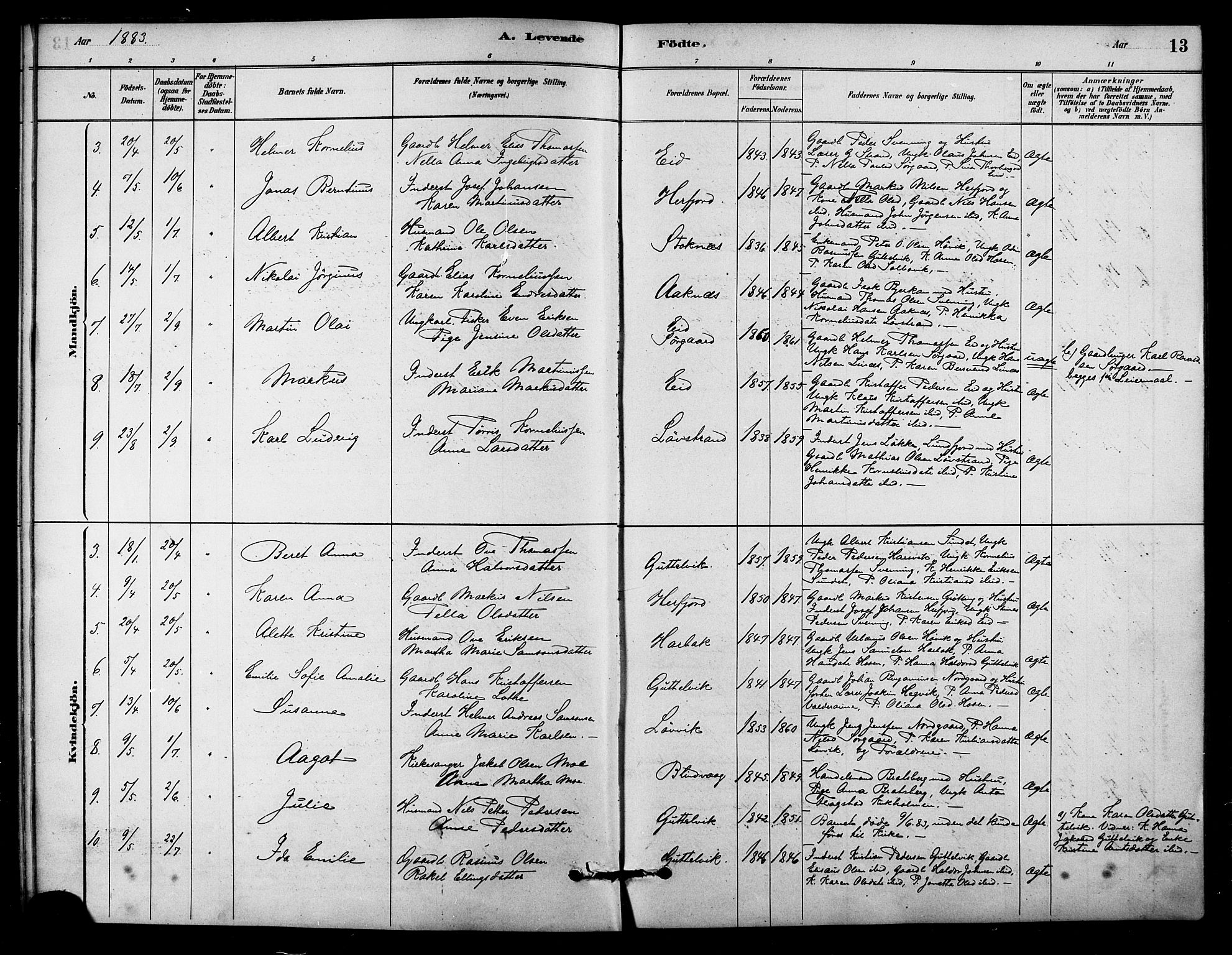 Ministerialprotokoller, klokkerbøker og fødselsregistre - Sør-Trøndelag, AV/SAT-A-1456/656/L0692: Ministerialbok nr. 656A01, 1879-1893, s. 13