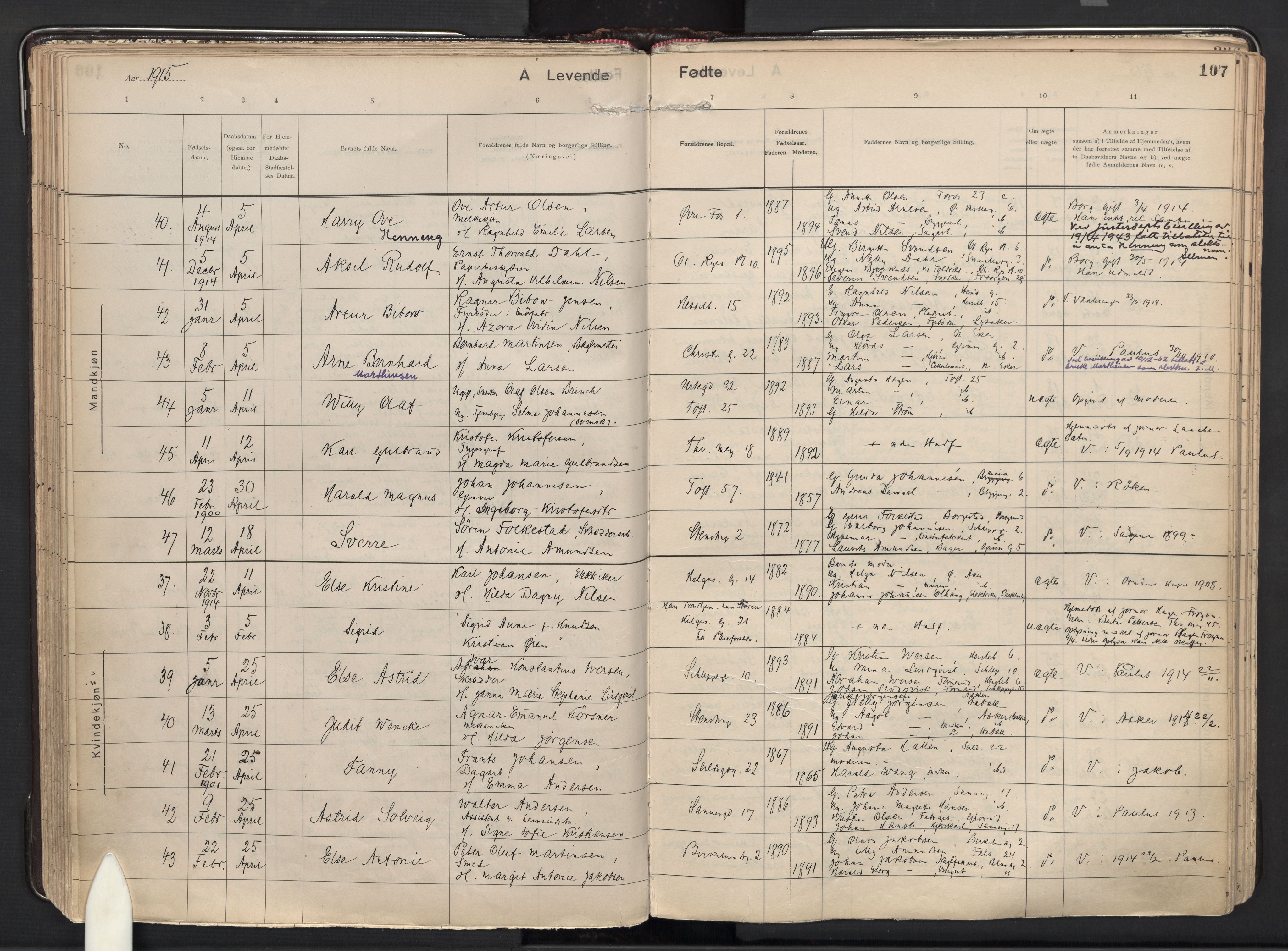 Paulus prestekontor Kirkebøker, AV/SAO-A-10871/F/Fa/L0021: Ministerialbok nr. 21, 1912-1922, s. 107