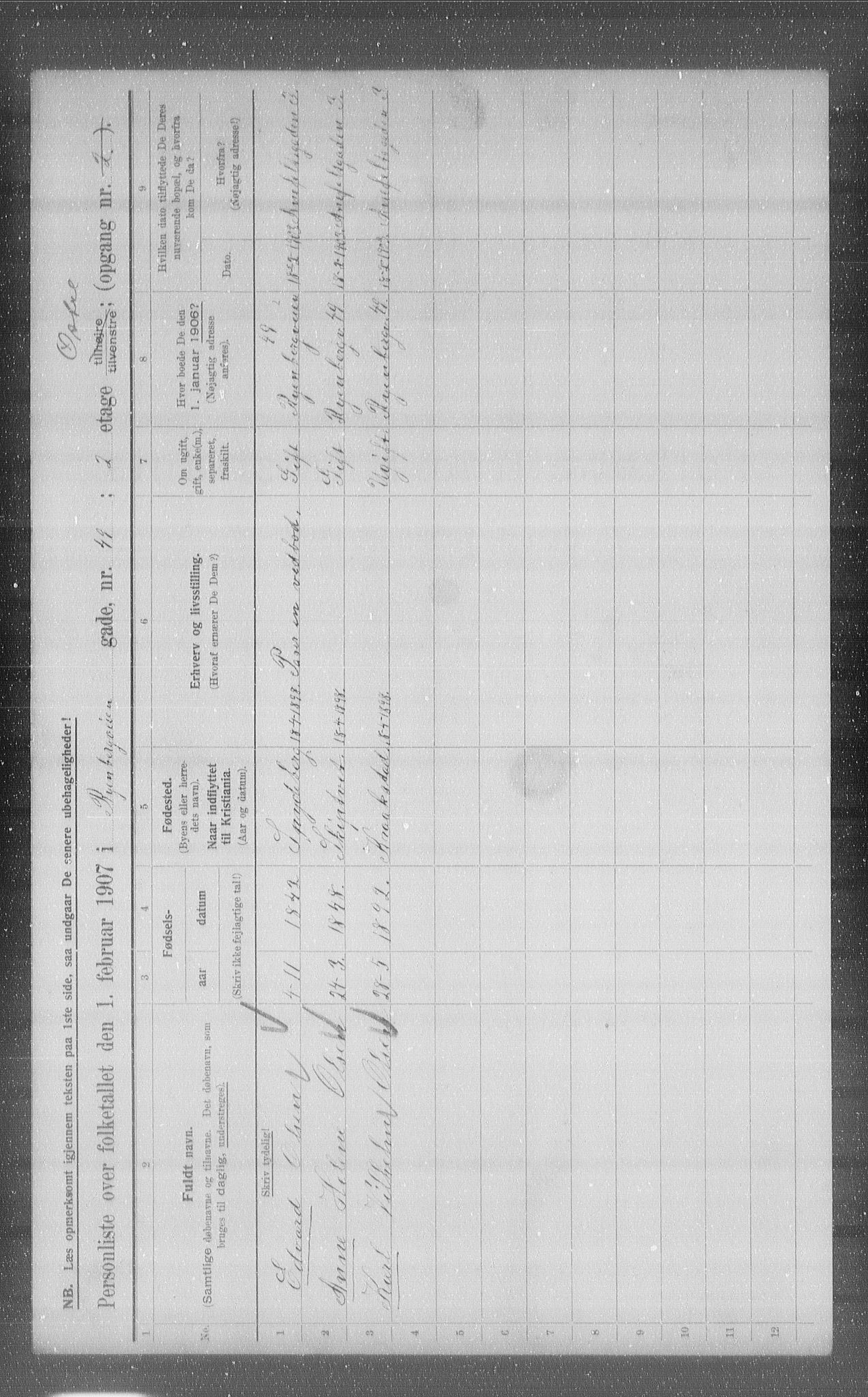 OBA, Kommunal folketelling 1.2.1907 for Kristiania kjøpstad, 1907, s. 43840