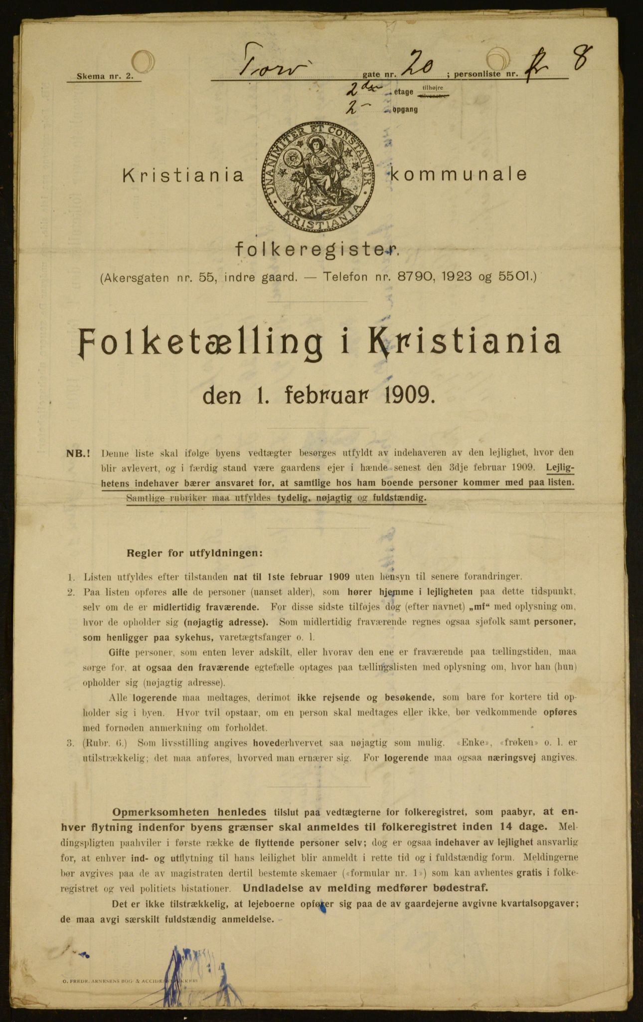 OBA, Kommunal folketelling 1.2.1909 for Kristiania kjøpstad, 1909, s. 103457