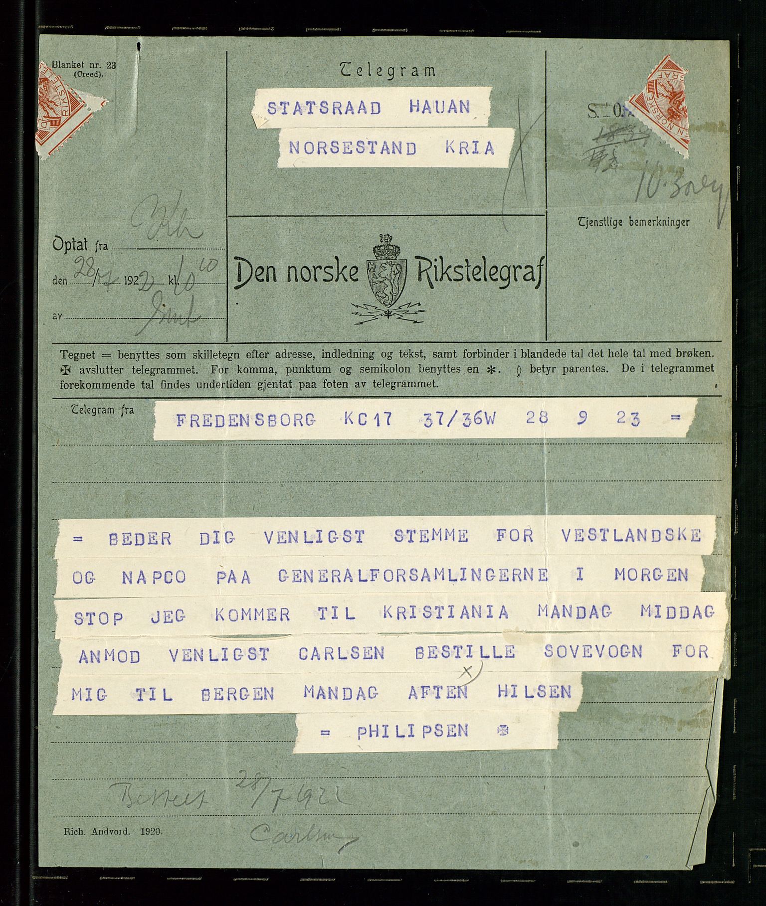 Pa 1536 - Esso Norge as, Vallø Oljeraffineri og lager, AV/SAST-A-101956/A/Aa/L0001/0003: Generalforsamlinger og bilag til generalforsamlinger / Vallø styre og generalforsamling, 1905-1933