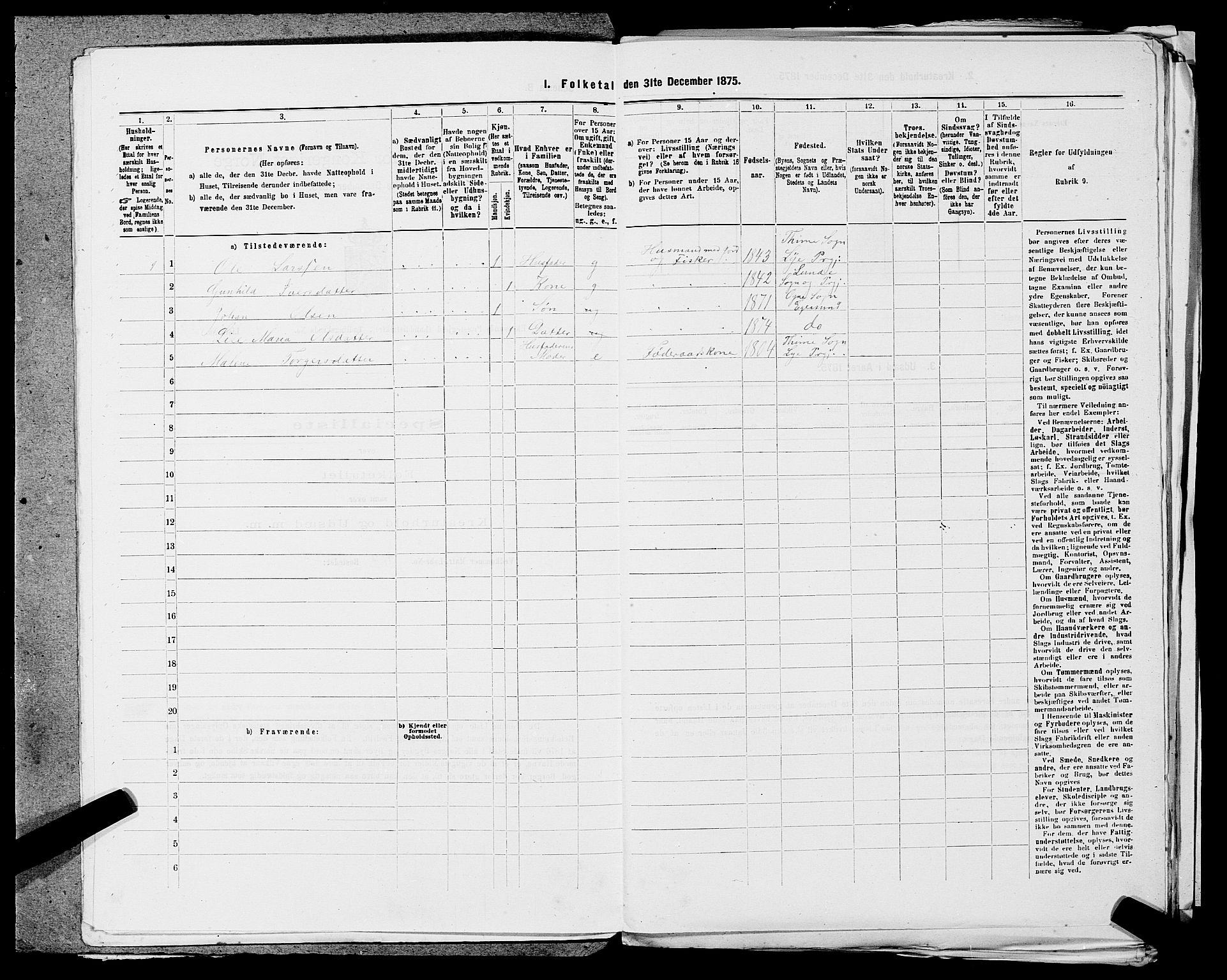 SAST, Folketelling 1875 for 1116L Eigersund prestegjeld, Eigersund landsokn og Ogna sokn, 1875, s. 977