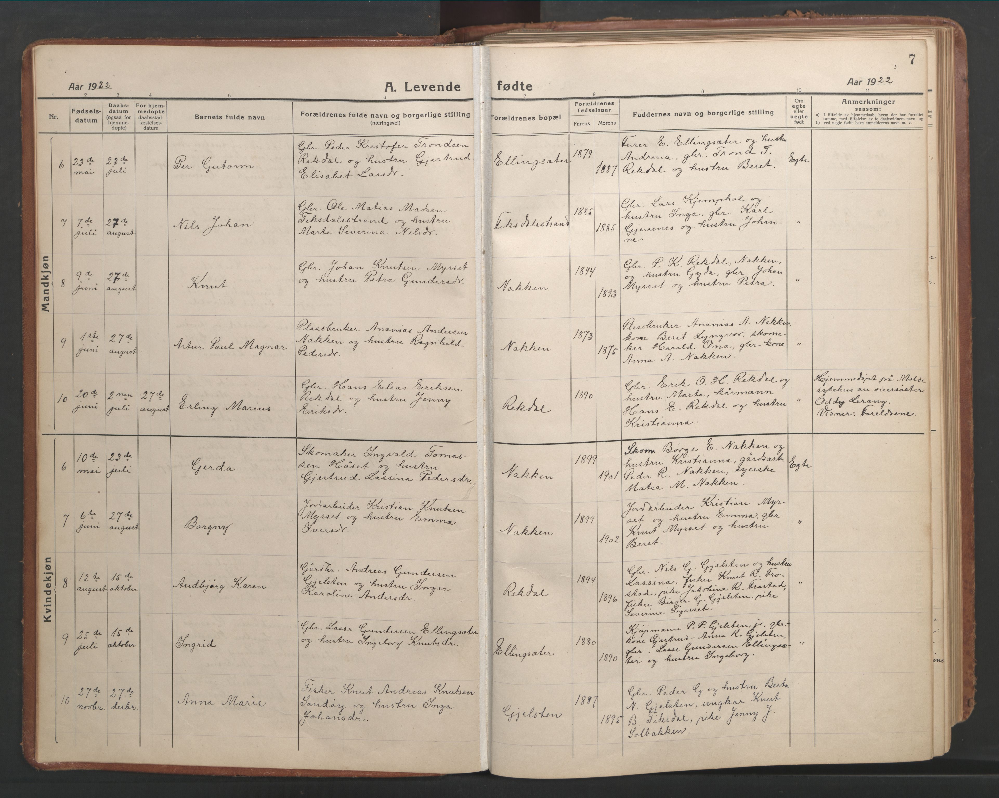 Ministerialprotokoller, klokkerbøker og fødselsregistre - Møre og Romsdal, AV/SAT-A-1454/540/L0542: Klokkerbok nr. 540C02, 1921-1967, s. 7