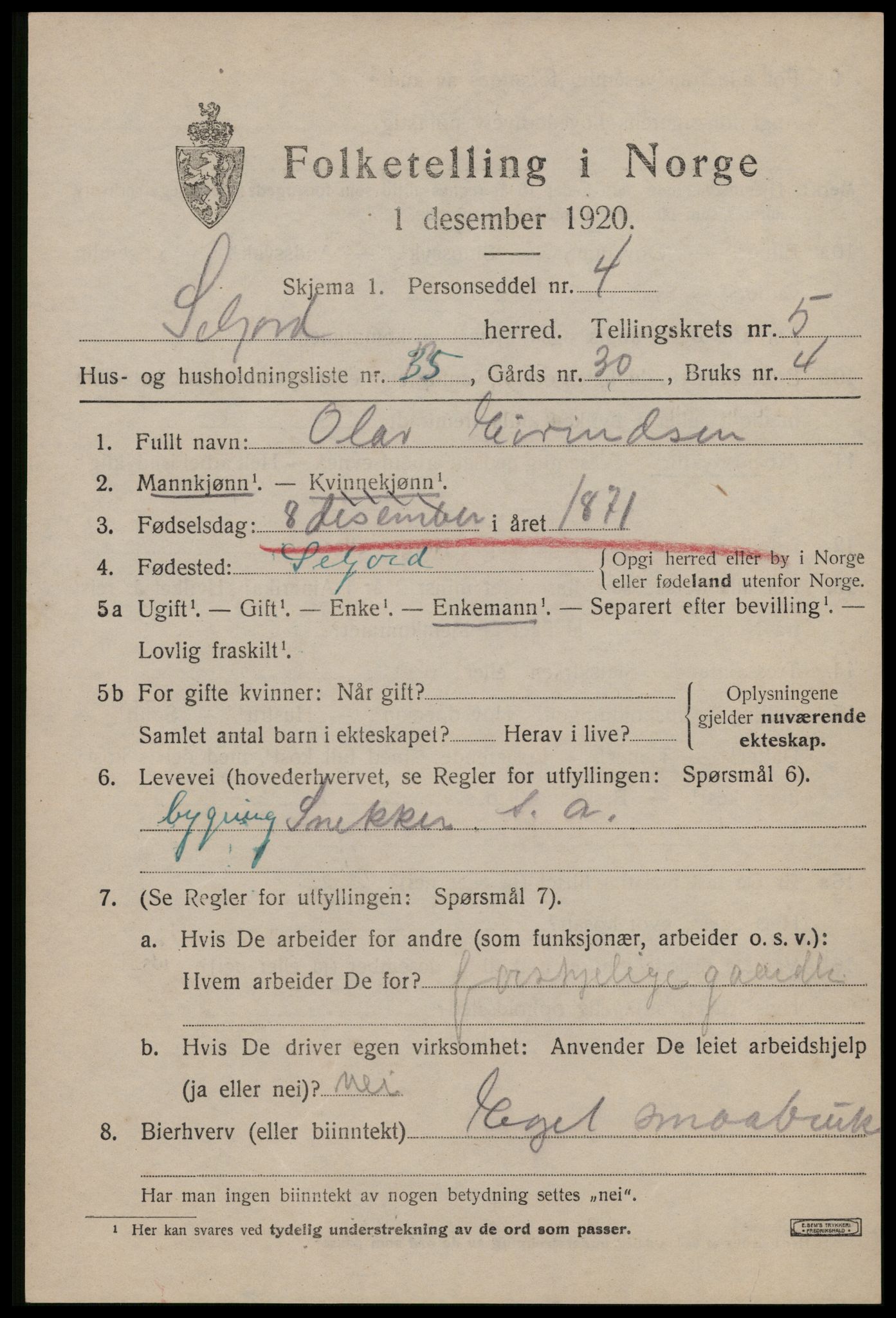 SAKO, Folketelling 1920 for 0828 Seljord herred, 1920, s. 2754