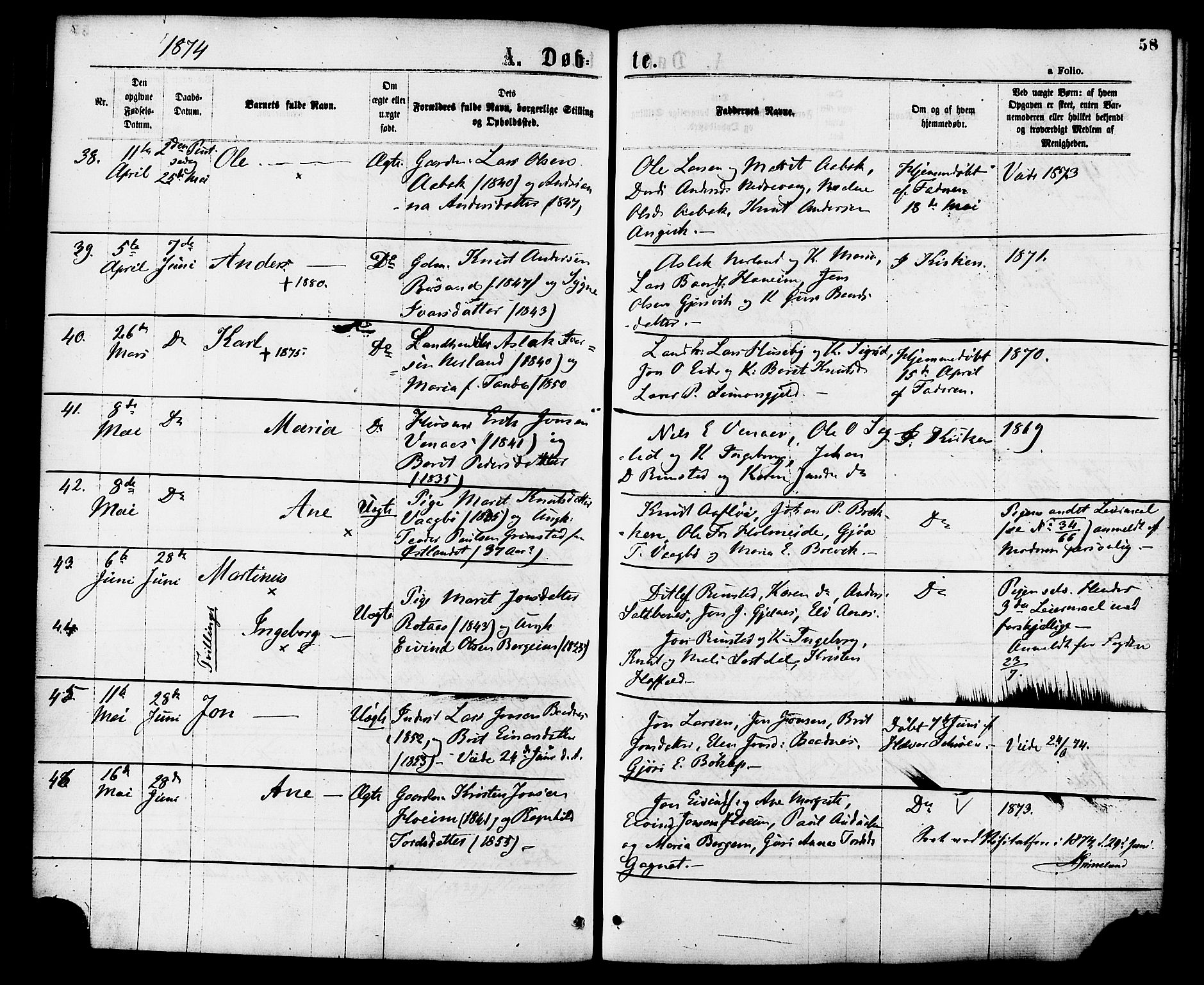 Ministerialprotokoller, klokkerbøker og fødselsregistre - Møre og Romsdal, AV/SAT-A-1454/586/L0986: Ministerialbok nr. 586A12, 1867-1878, s. 58