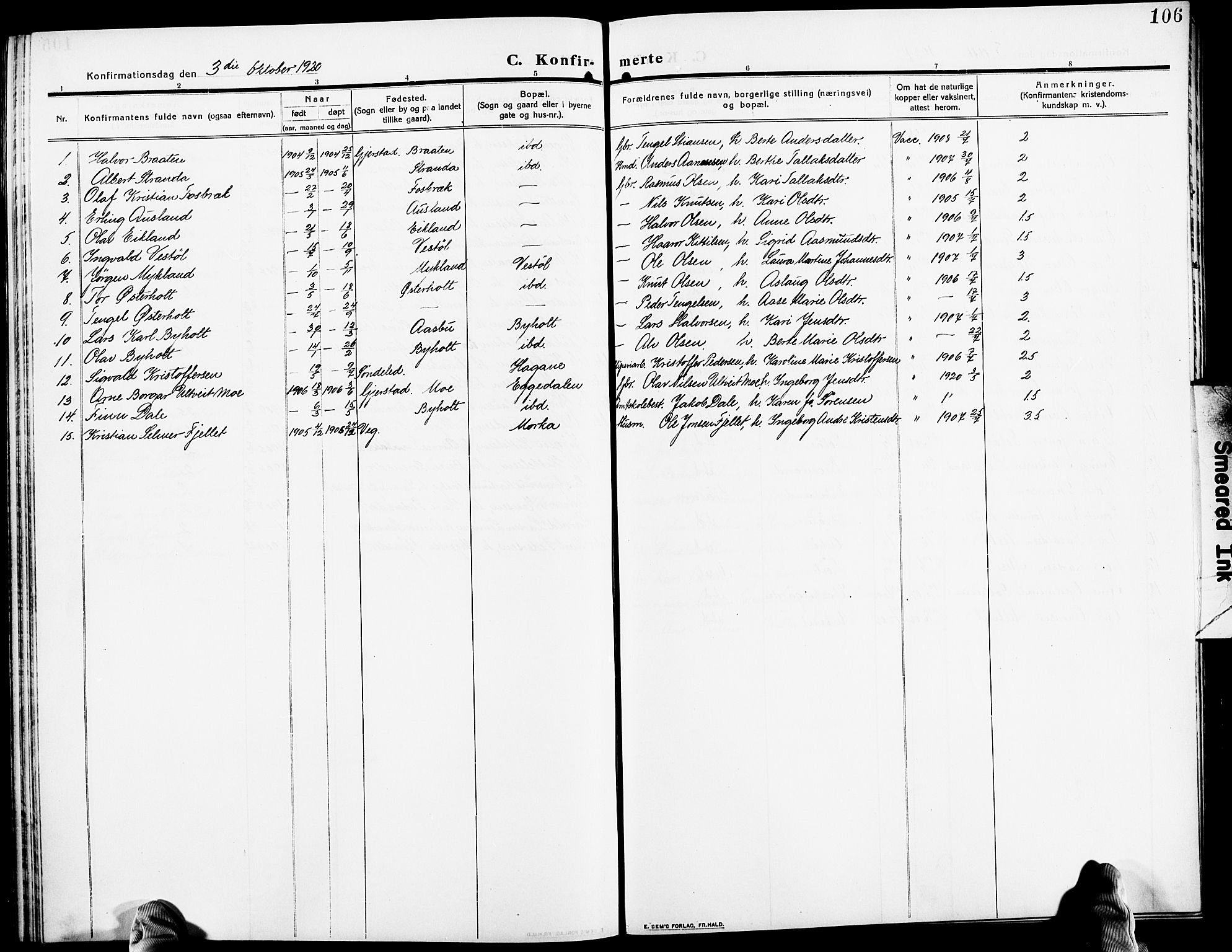 Gjerstad sokneprestkontor, SAK/1111-0014/F/Fb/Fba/L0008: Klokkerbok nr. B 8, 1909-1925, s. 106