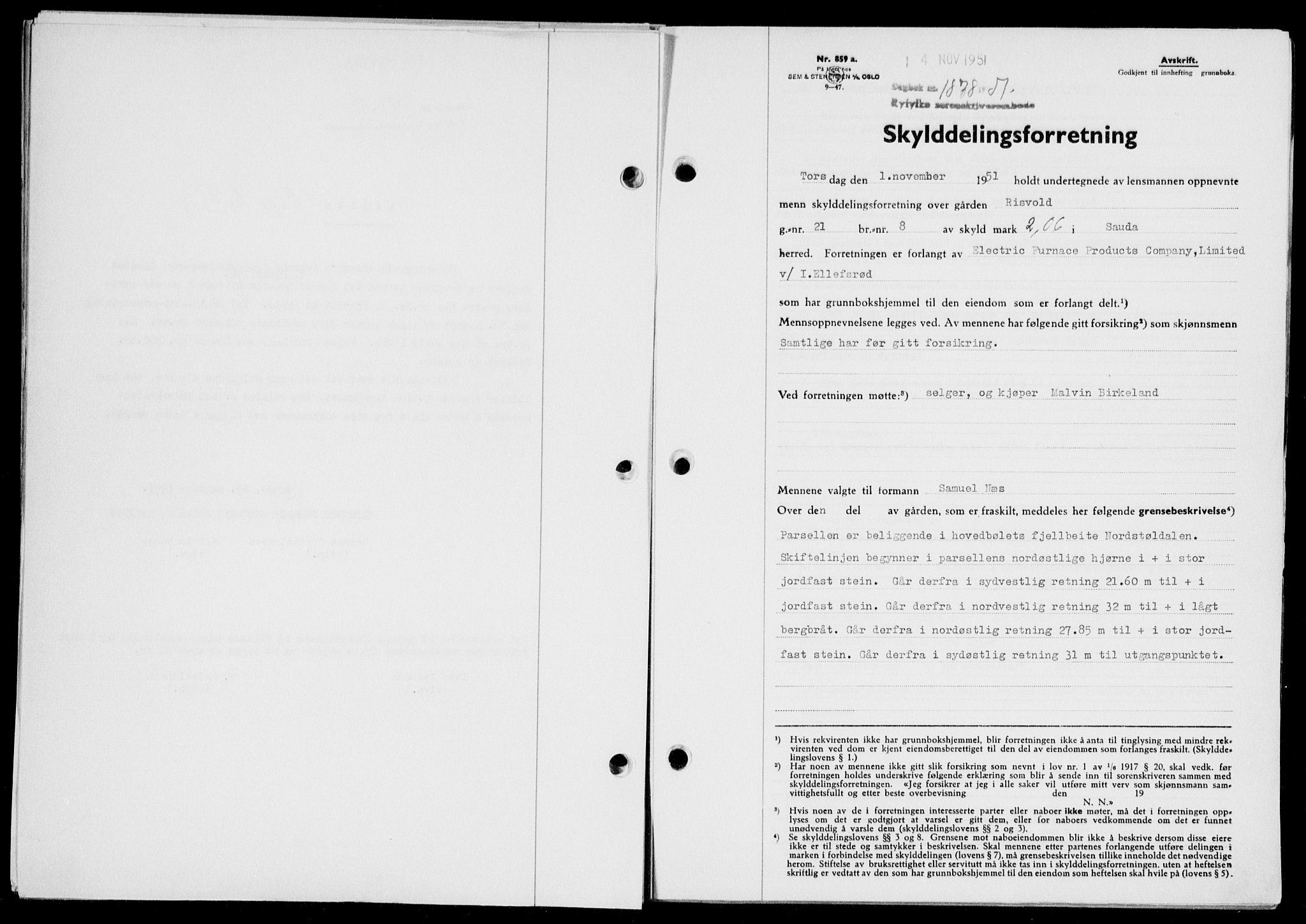 Ryfylke tingrett, SAST/A-100055/001/II/IIB/L0114: Pantebok nr. 93, 1951-1951, Dagboknr: 1878/1951