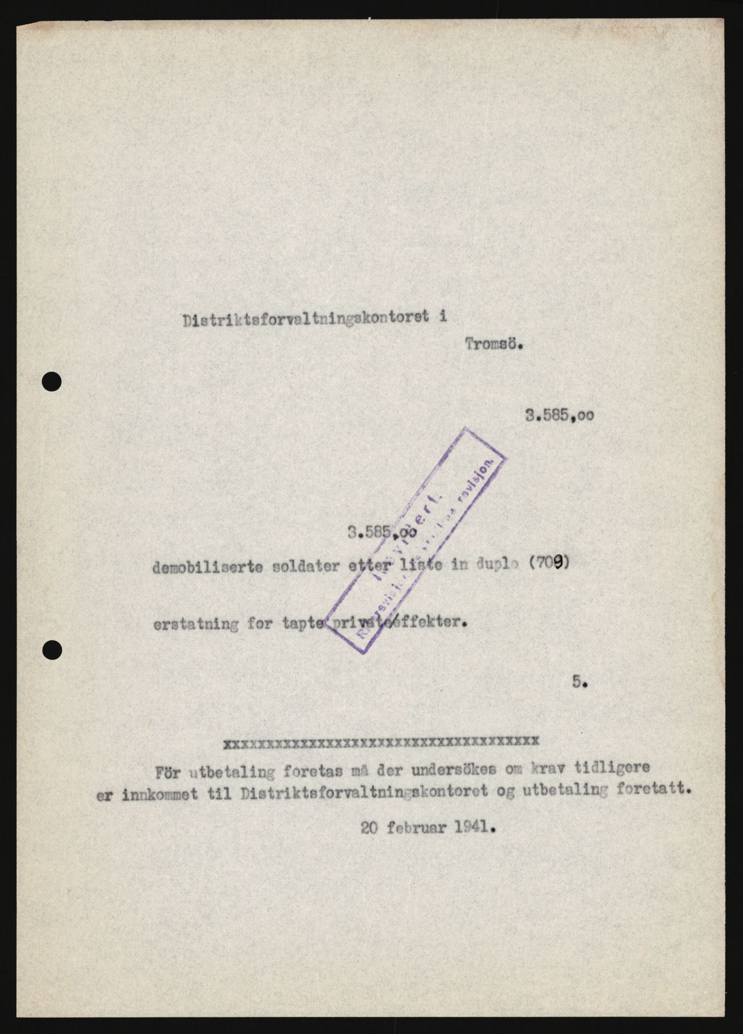 Justisdepartementet, Oppgjørsavdelingen, AV/RA-S-1056/G/Ga/L0005: Anvisningsliste nr. 385-388, 390-410, 662-725, 728-732, 736-740 og 1106-1140 over utbetalte effektsaker, 1940-1942, s. 721