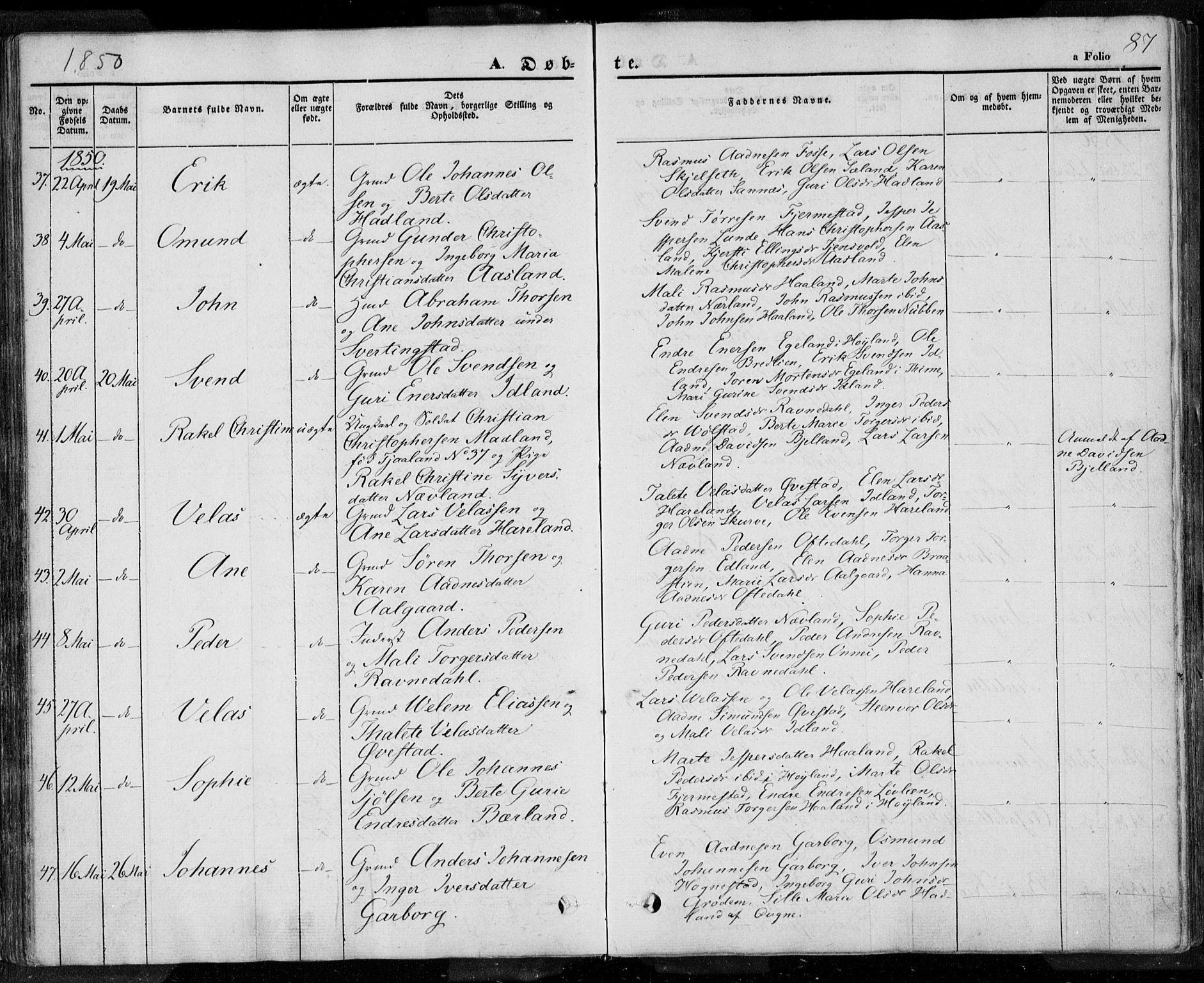 Lye sokneprestkontor, AV/SAST-A-101794/001/30BA/L0005: Ministerialbok nr. A 5.1, 1842-1855, s. 87
