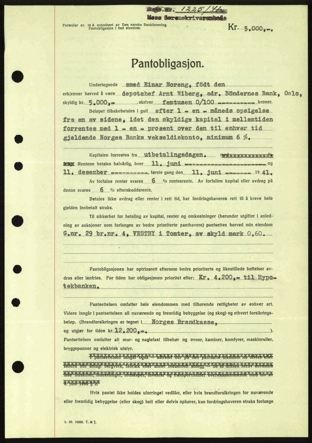 Moss sorenskriveri, SAO/A-10168: Pantebok nr. B10, 1940-1941, Dagboknr: 1225/1941