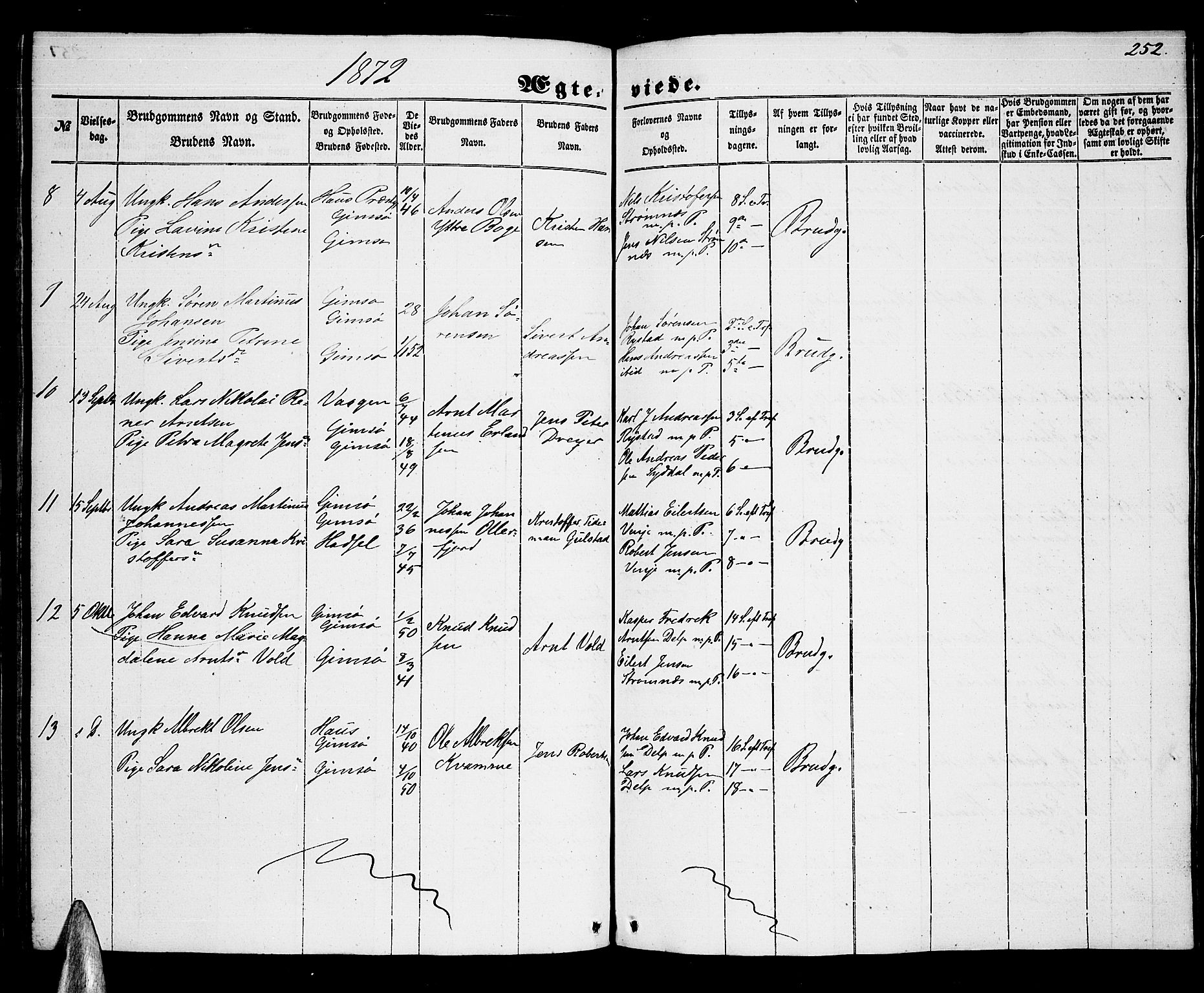 Ministerialprotokoller, klokkerbøker og fødselsregistre - Nordland, AV/SAT-A-1459/876/L1102: Klokkerbok nr. 876C01, 1852-1886, s. 252