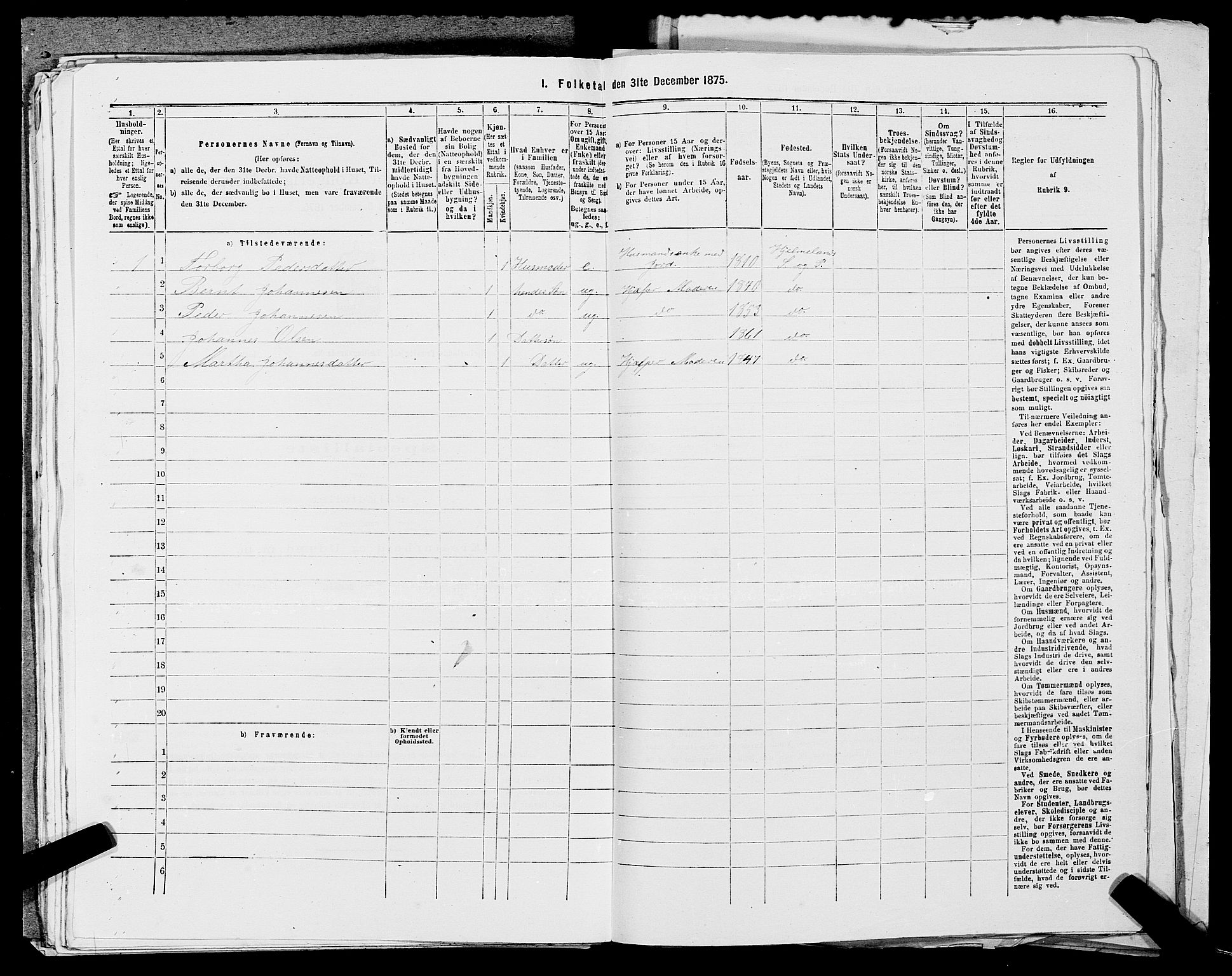 SAST, Folketelling 1875 for 1133P Hjelmeland prestegjeld, 1875, s. 188