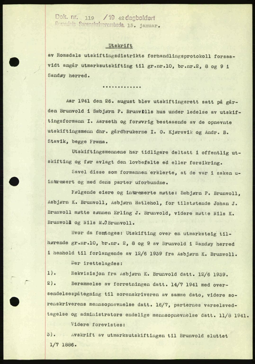 Romsdal sorenskriveri, AV/SAT-A-4149/1/2/2C: Pantebok nr. A11, 1941-1942, Dagboknr: 119/1942