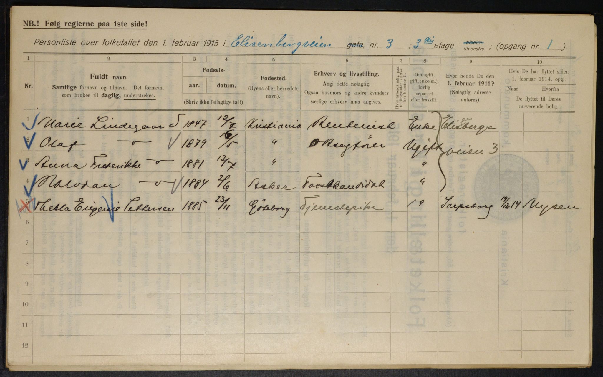 OBA, Kommunal folketelling 1.2.1915 for Kristiania, 1915, s. 20001