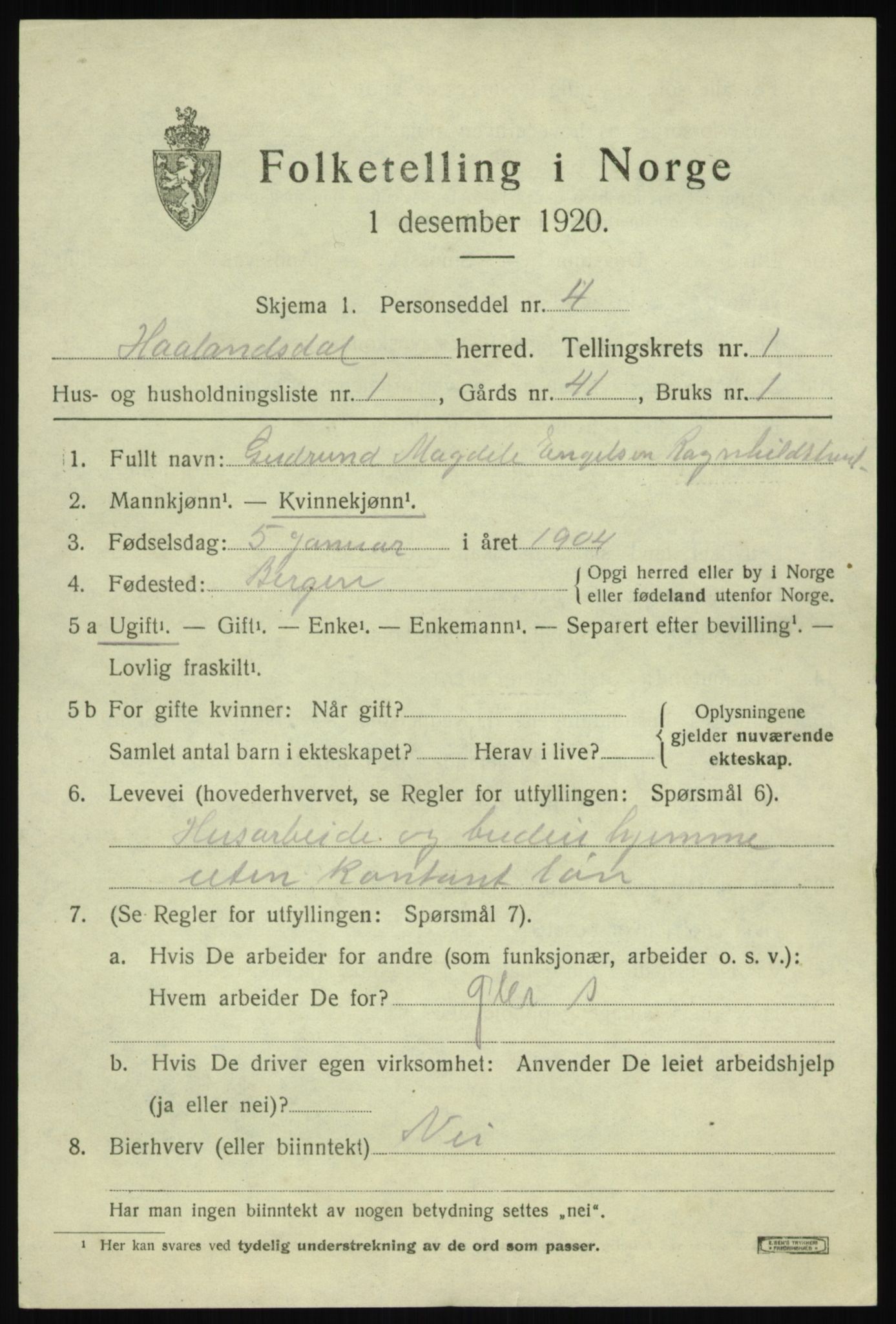 SAB, Folketelling 1920 for 1239 Hålandsdal herred, 1920, s. 246