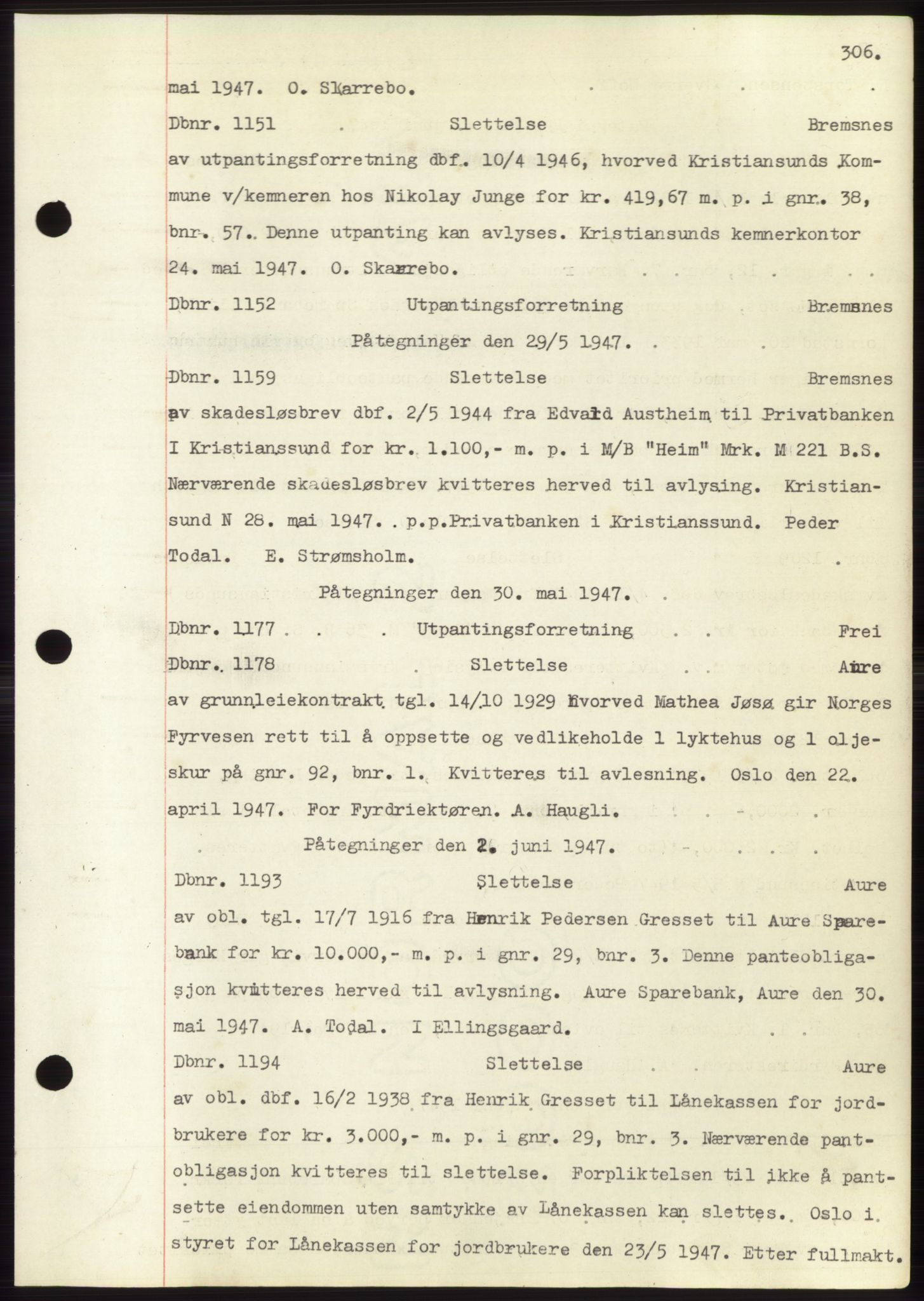 Nordmøre sorenskriveri, SAT/A-4132/1/2/2Ca: Pantebok nr. C82b, 1946-1951, Dagboknr: 1151/1947