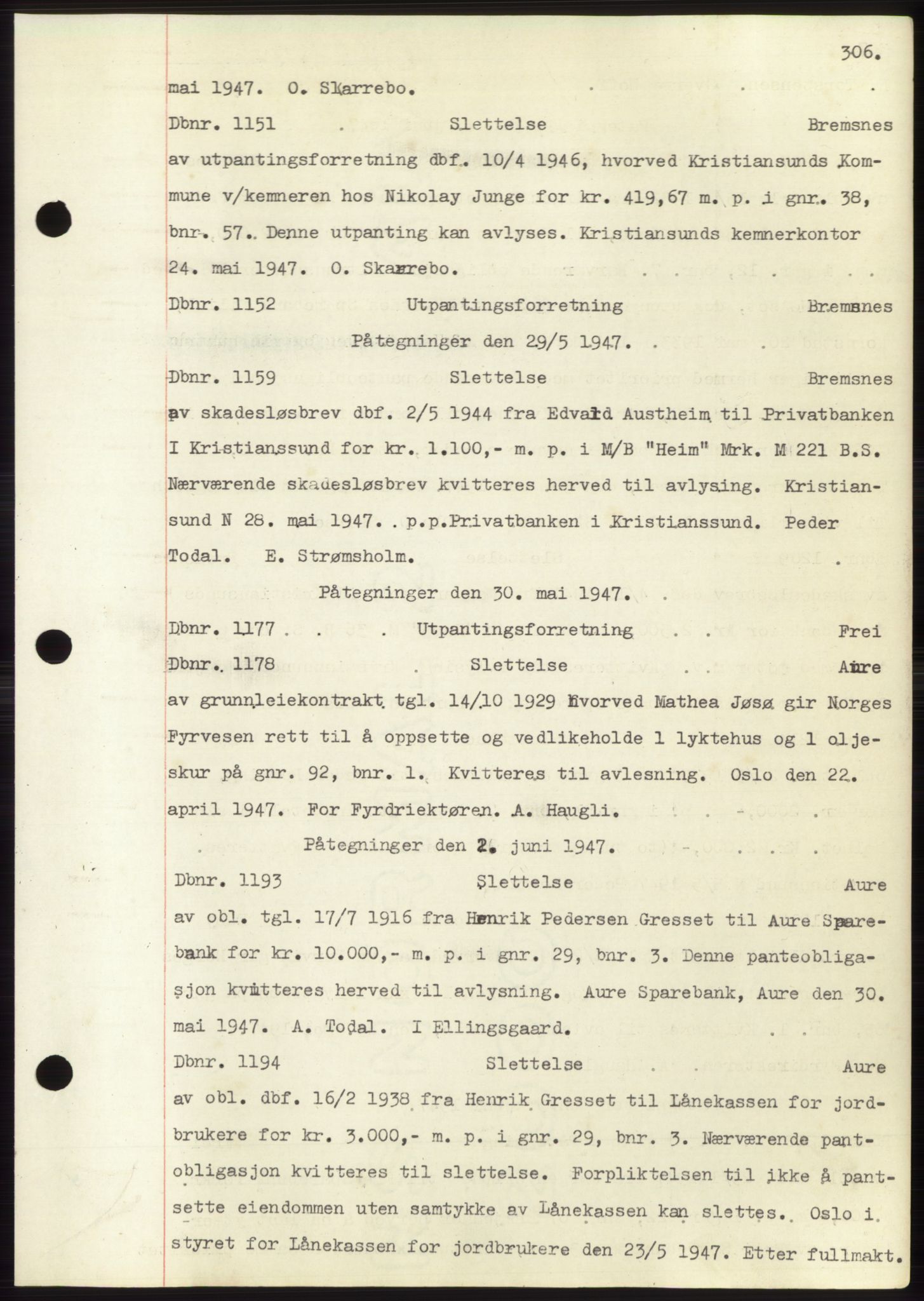 Nordmøre sorenskriveri, AV/SAT-A-4132/1/2/2Ca: Pantebok nr. C82b, 1946-1951, Dagboknr: 1151/1947