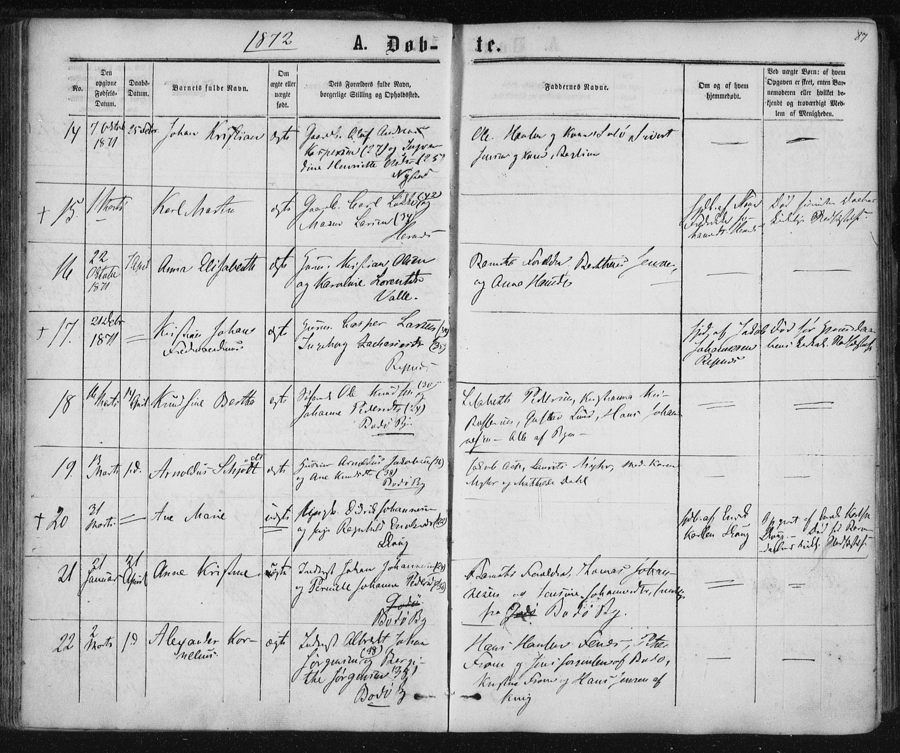 Ministerialprotokoller, klokkerbøker og fødselsregistre - Nordland, AV/SAT-A-1459/801/L0008: Ministerialbok nr. 801A08, 1864-1875, s. 87