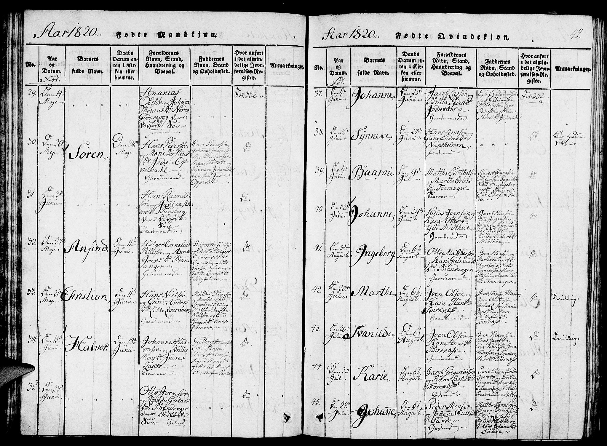 Gulen sokneprestembete, AV/SAB-A-80201/H/Haa/Haaa/L0018: Ministerialbok nr. A 18, 1816-1825, s. 42